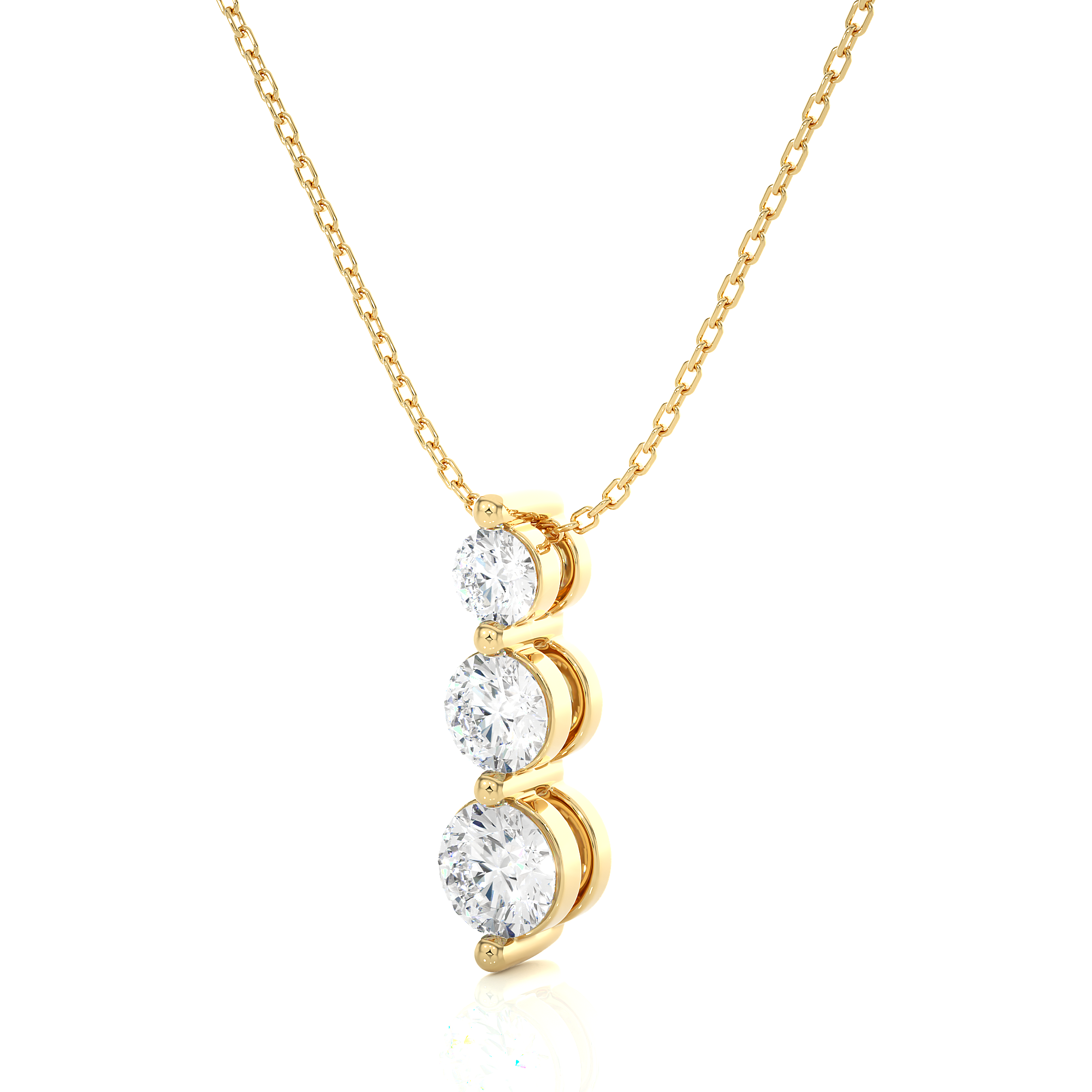 14K White Yellow Rose Gold Round Cut Diamond Three Stone Bar Diamond Pendant
