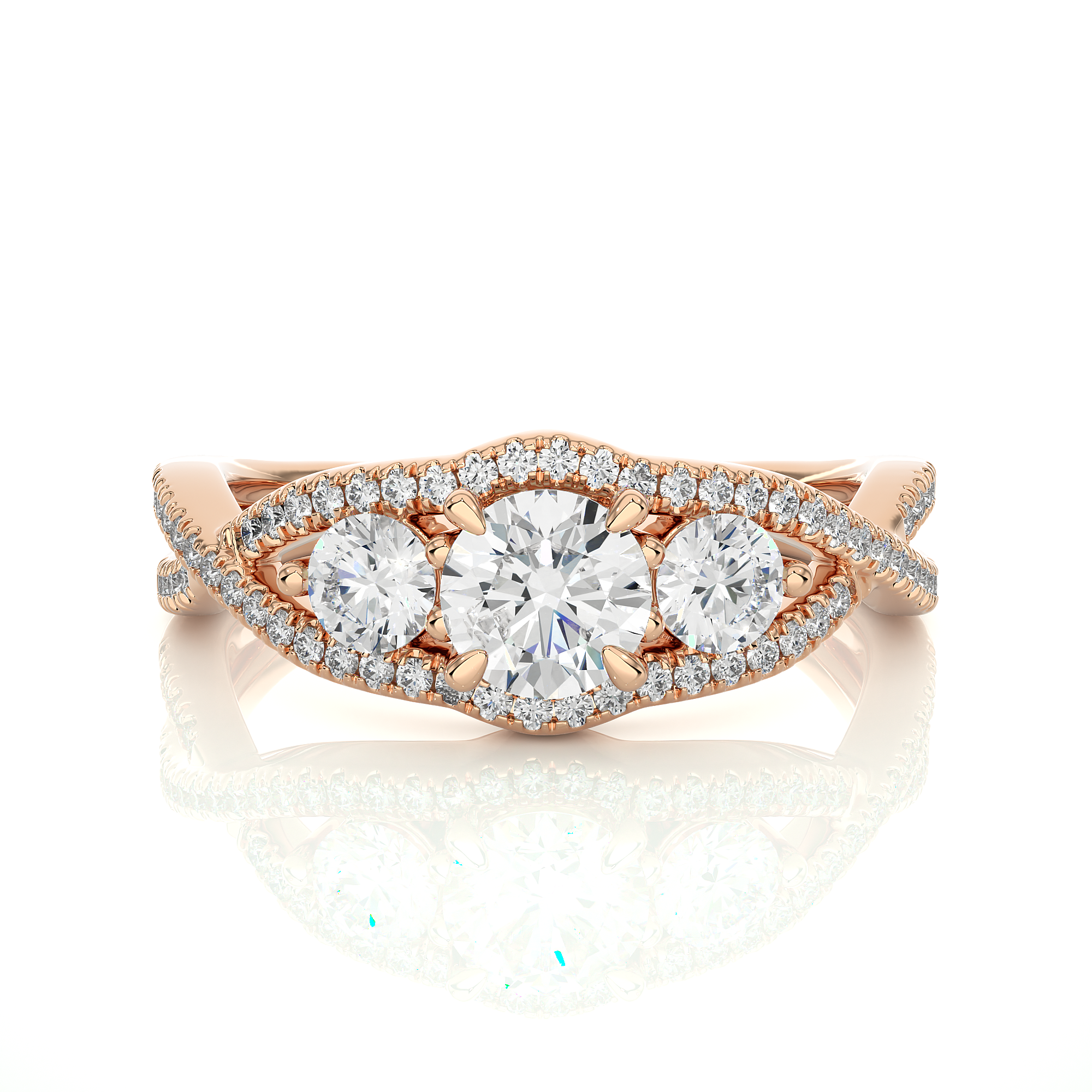 14K White Yellow Rose Gold 1.07 Carat Twisted Three Diamond Ring