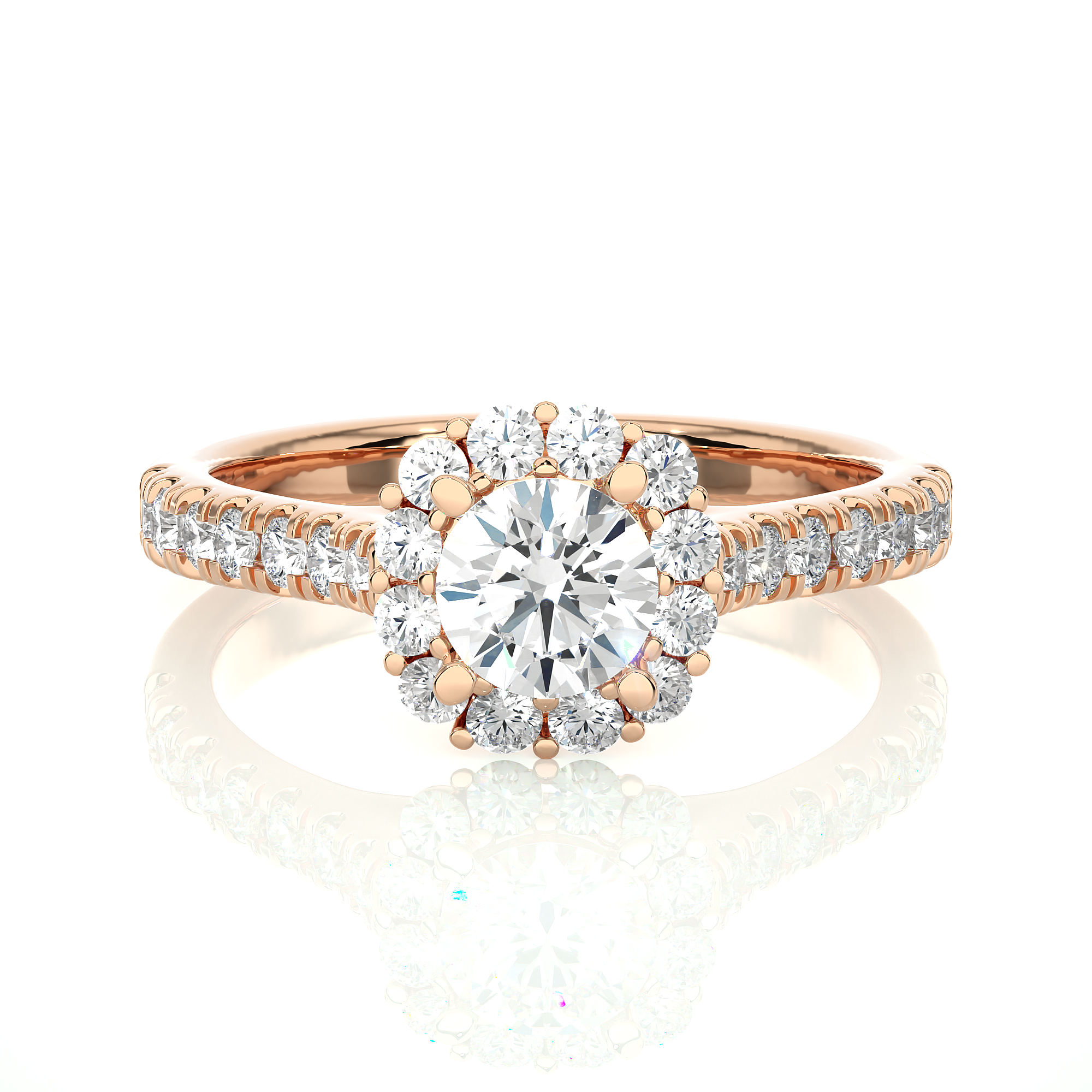 14K White Yellow Rose Gold 1.10 Carat Round Halo Diamond Ring