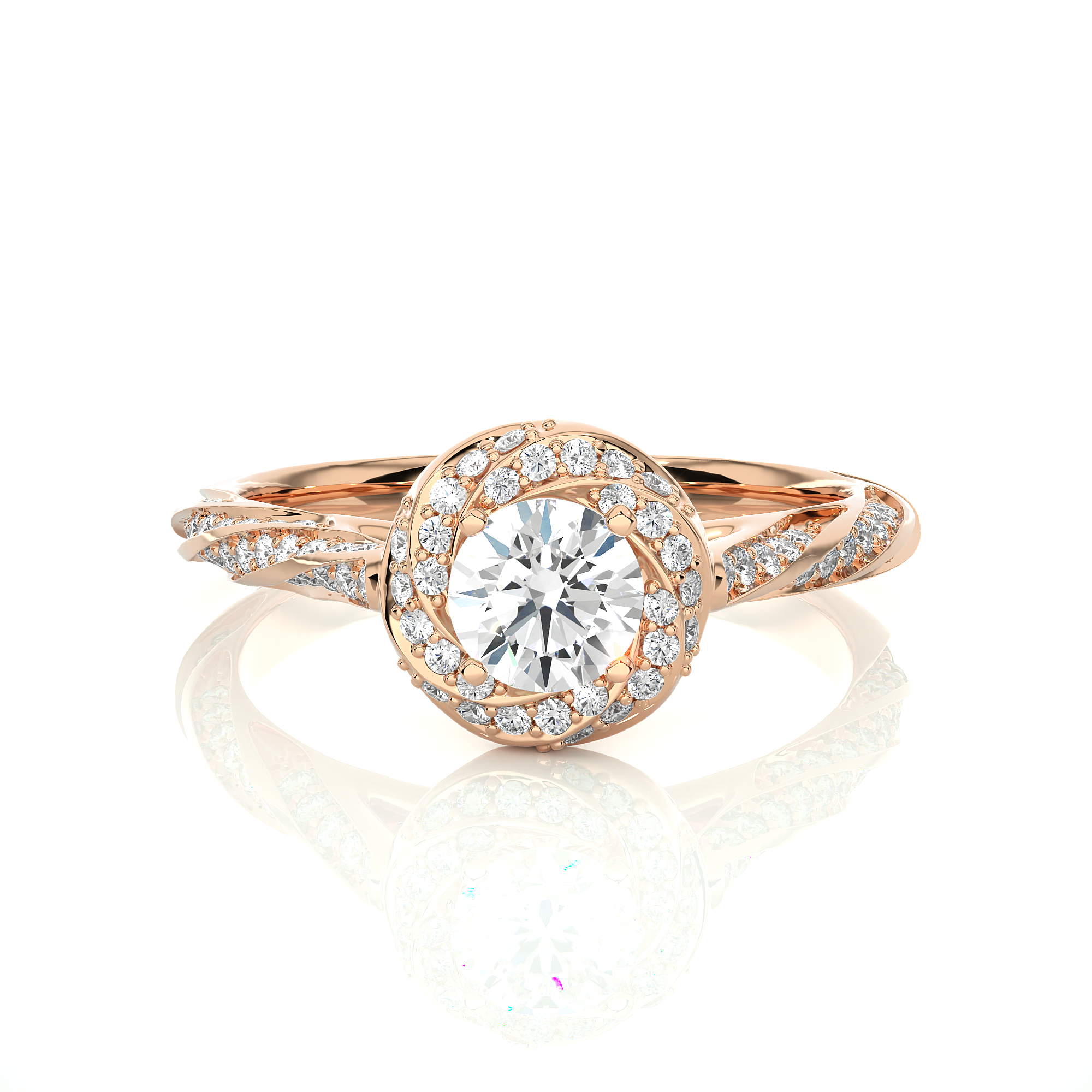 14K White Yellow Rose Gold 0.95 Carat Overlap Pattern Round Diamond Ring