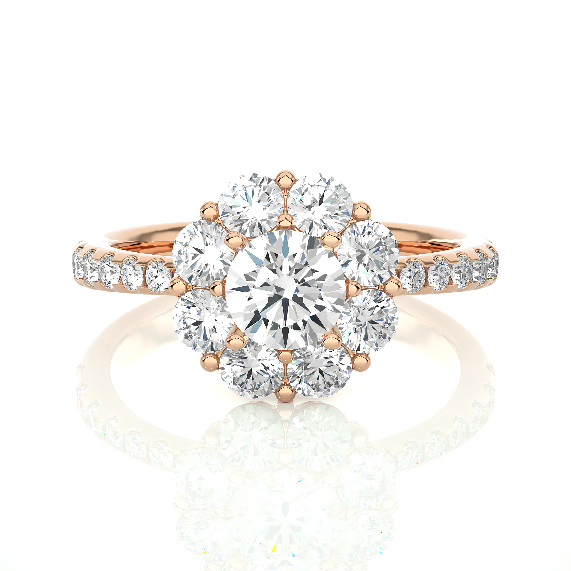 14K White Yellow Rose Gold 1.64 Carat Floral Ring Pave Setting Diamond Ring