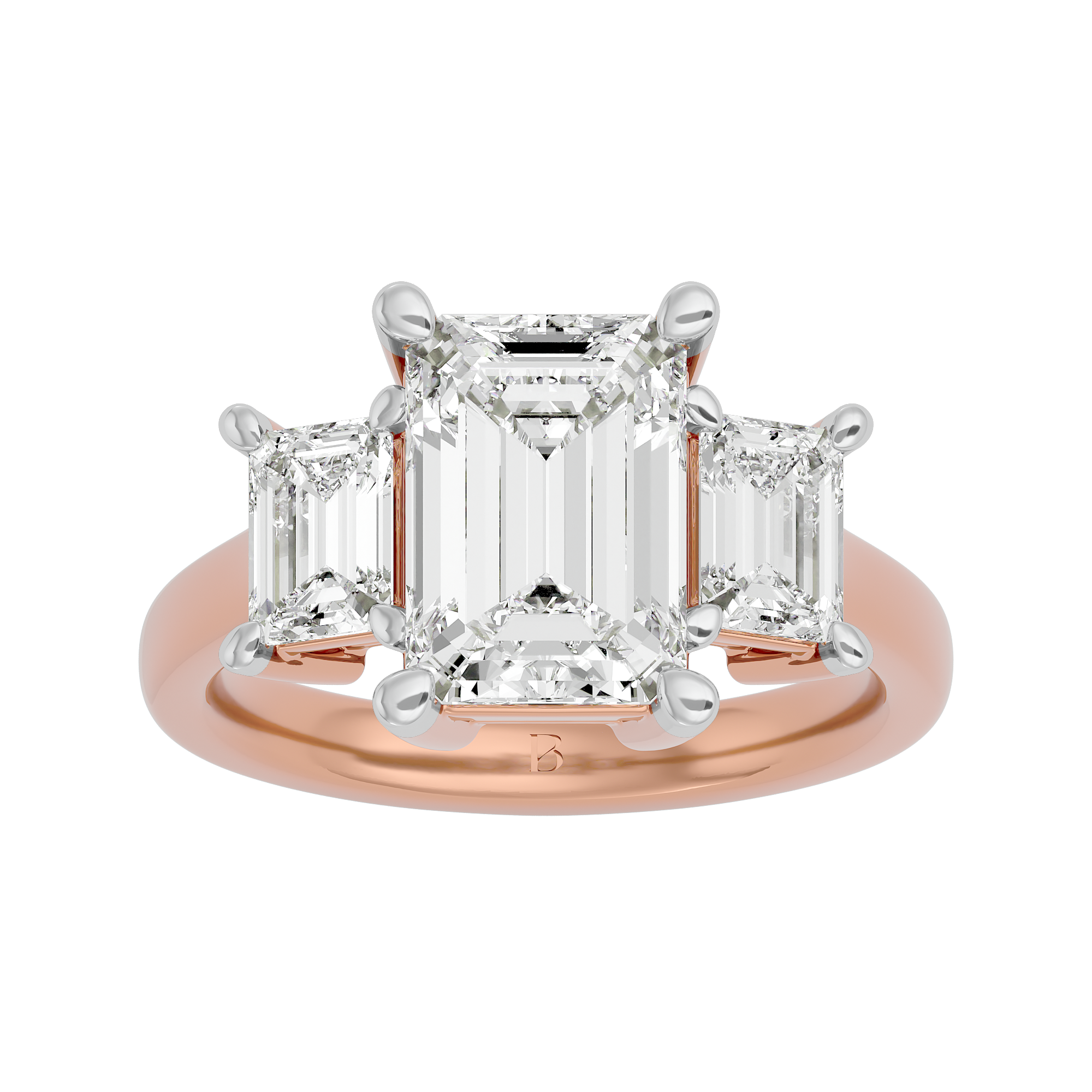 14KT Gold 4.00 Carat Emerald Diamond Trilogy Ring