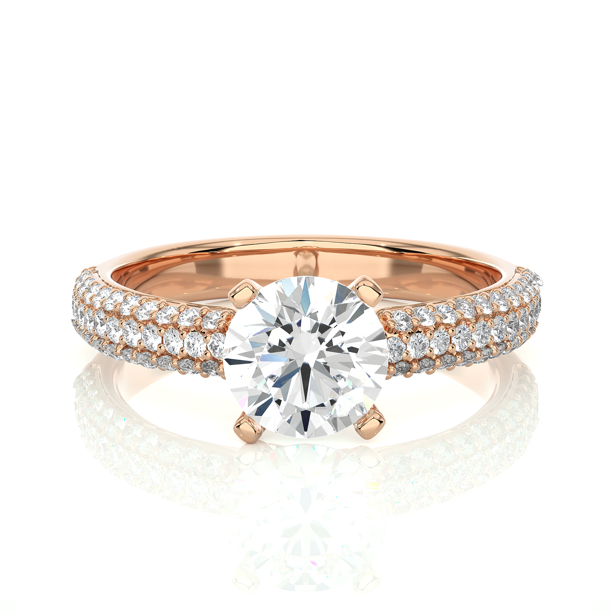 14K White Yellow Rose Gold 1.44 Carat Round Cut Micro Pave Diamond Ring