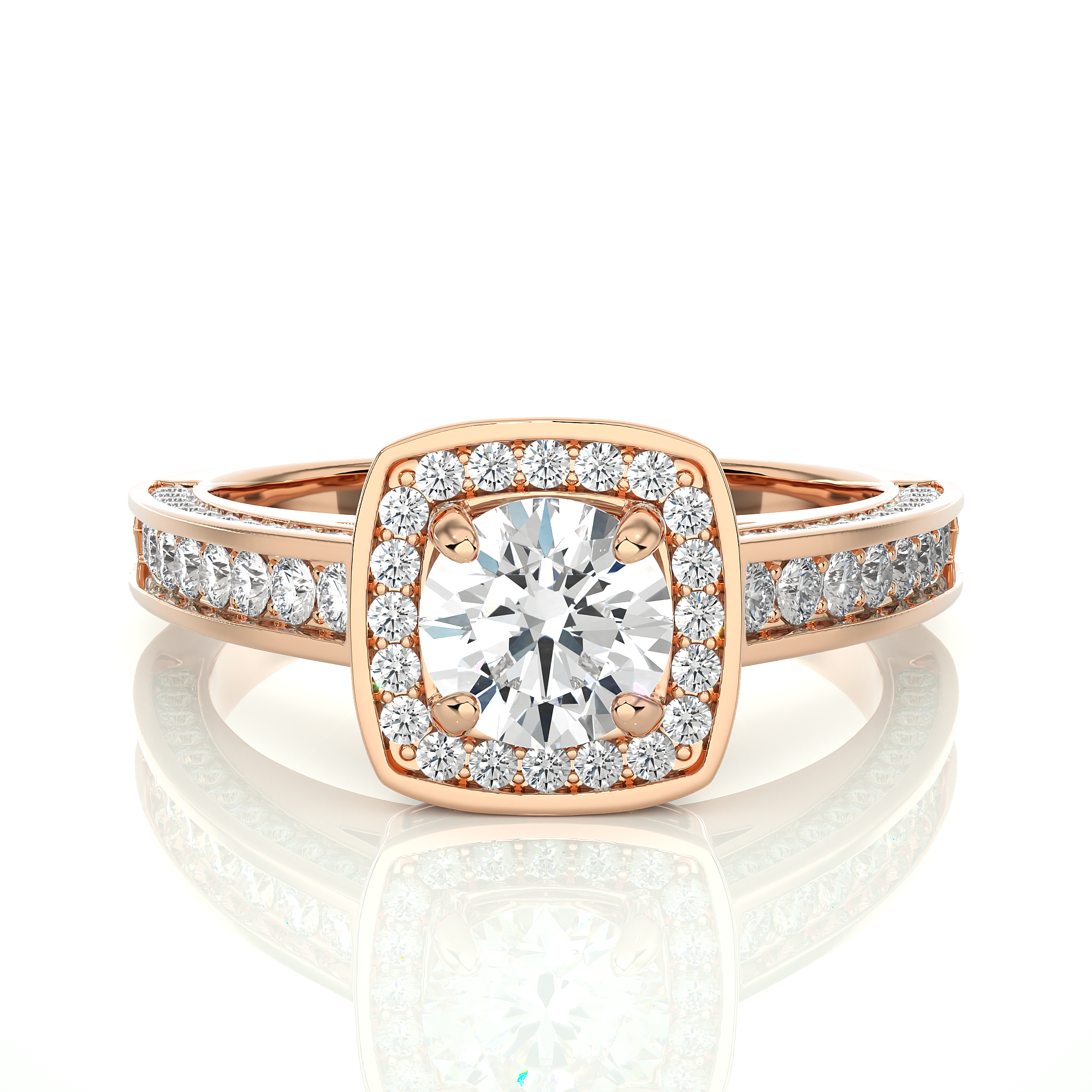 14K White Yellow Rose Gold 1.42 Carat Round Four Prong Halo Diamond Ring