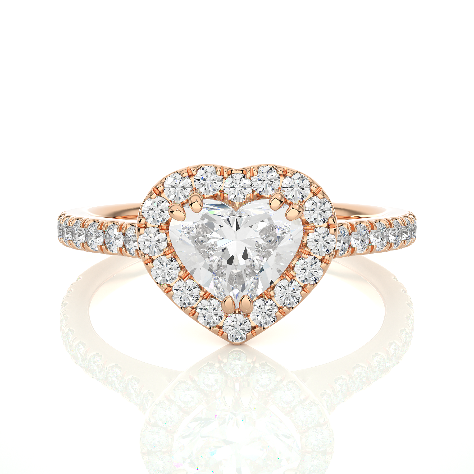 14K White Yellow Rose Gold 1.33 Carat Heart Double HaloDiamond Ring