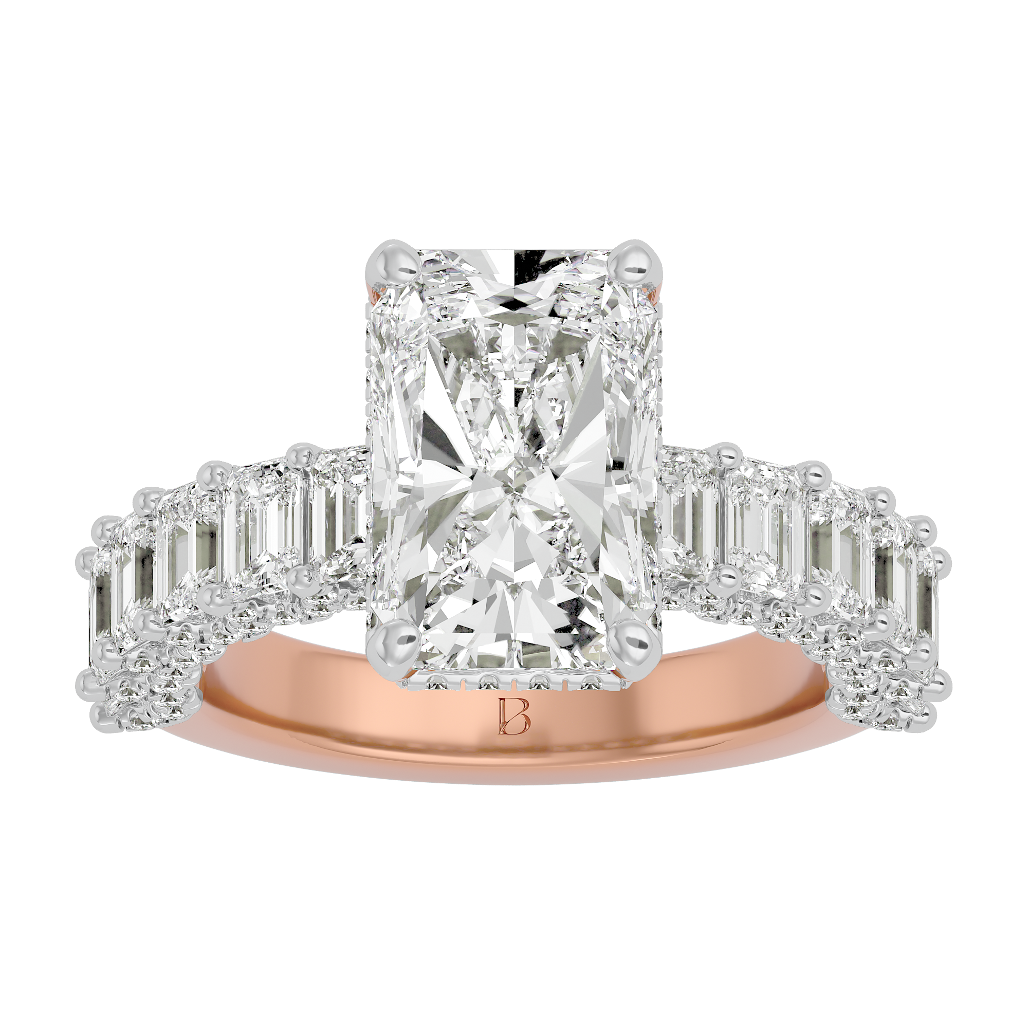 Majestic Radiant and Emerald Diamond Engagement Ring