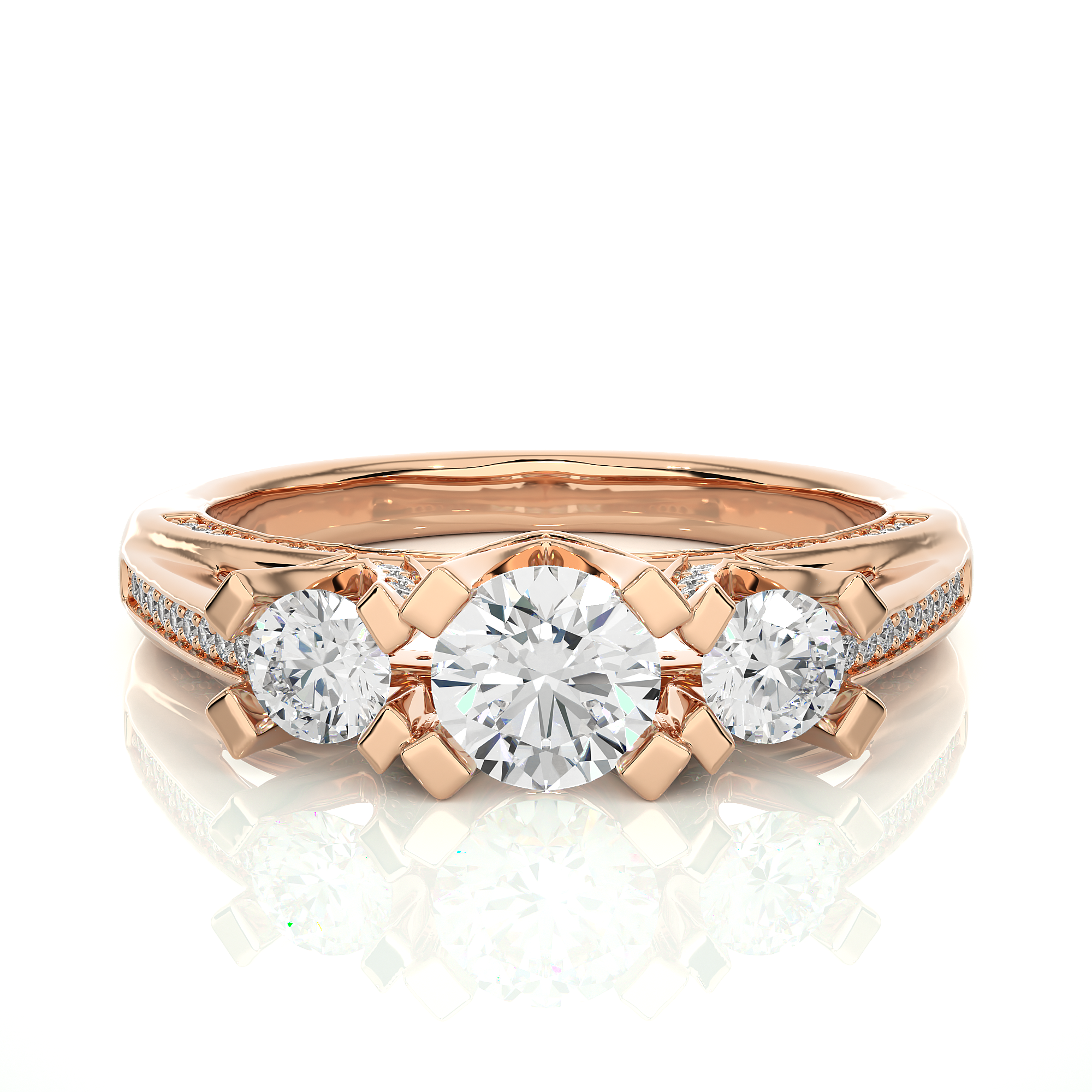 14K White Yellow Rose Gold 1.20 Carat Three Diamond Ring