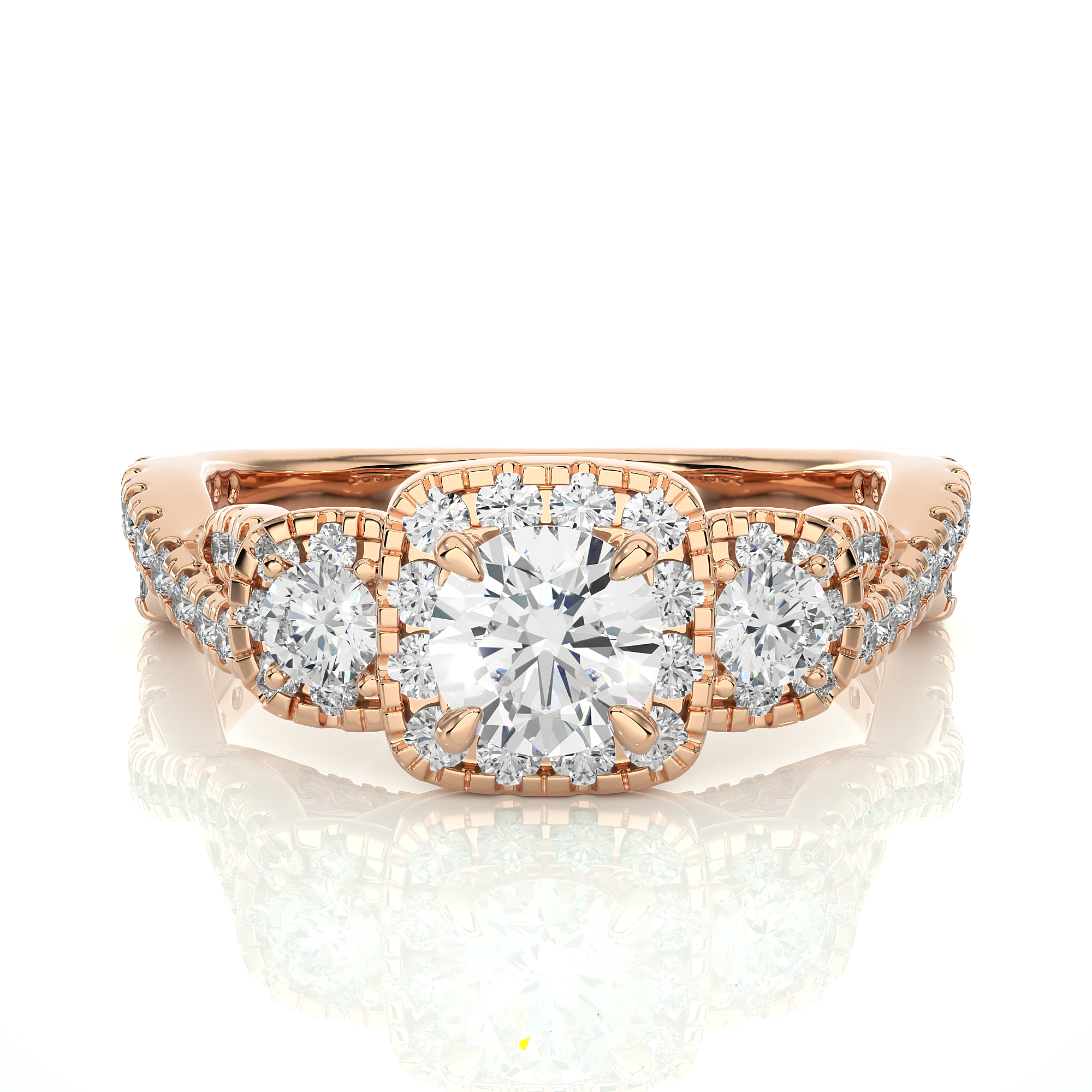 14K White Yellow Rose Gold 14K 1.3 Carat Three Stone Brilliant Round Cut Diamond