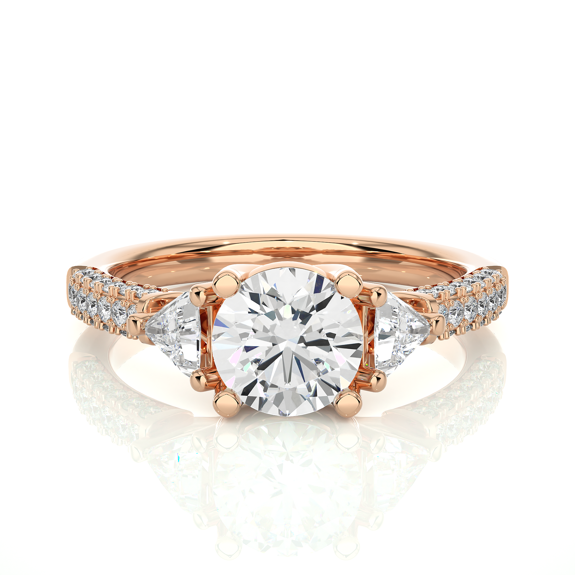 14K White Yellow Rose Gold 1.63 Carat Three Diamond Ring