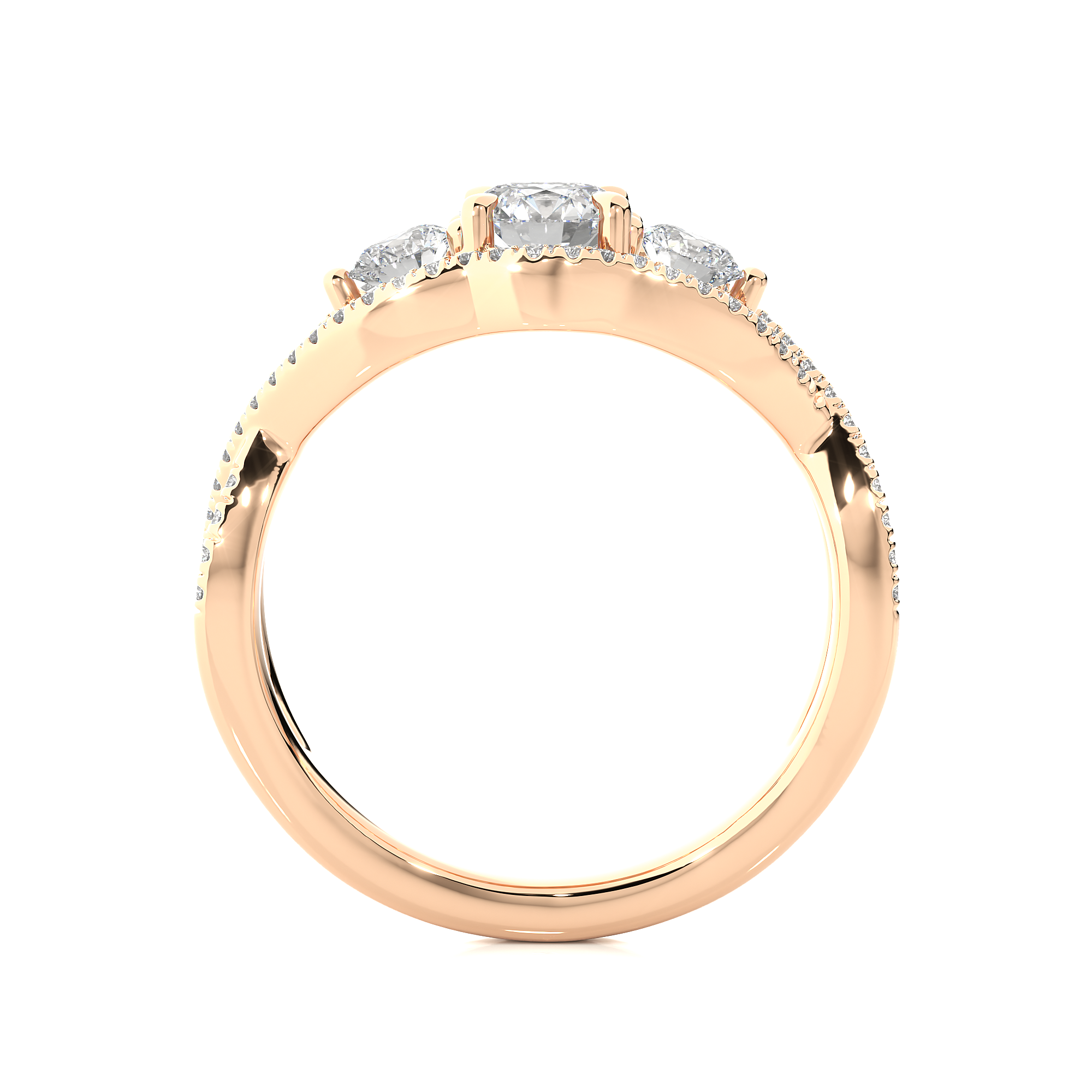 14K White Yellow Rose Gold 1.07 Carat Twisted Three Diamond Ring