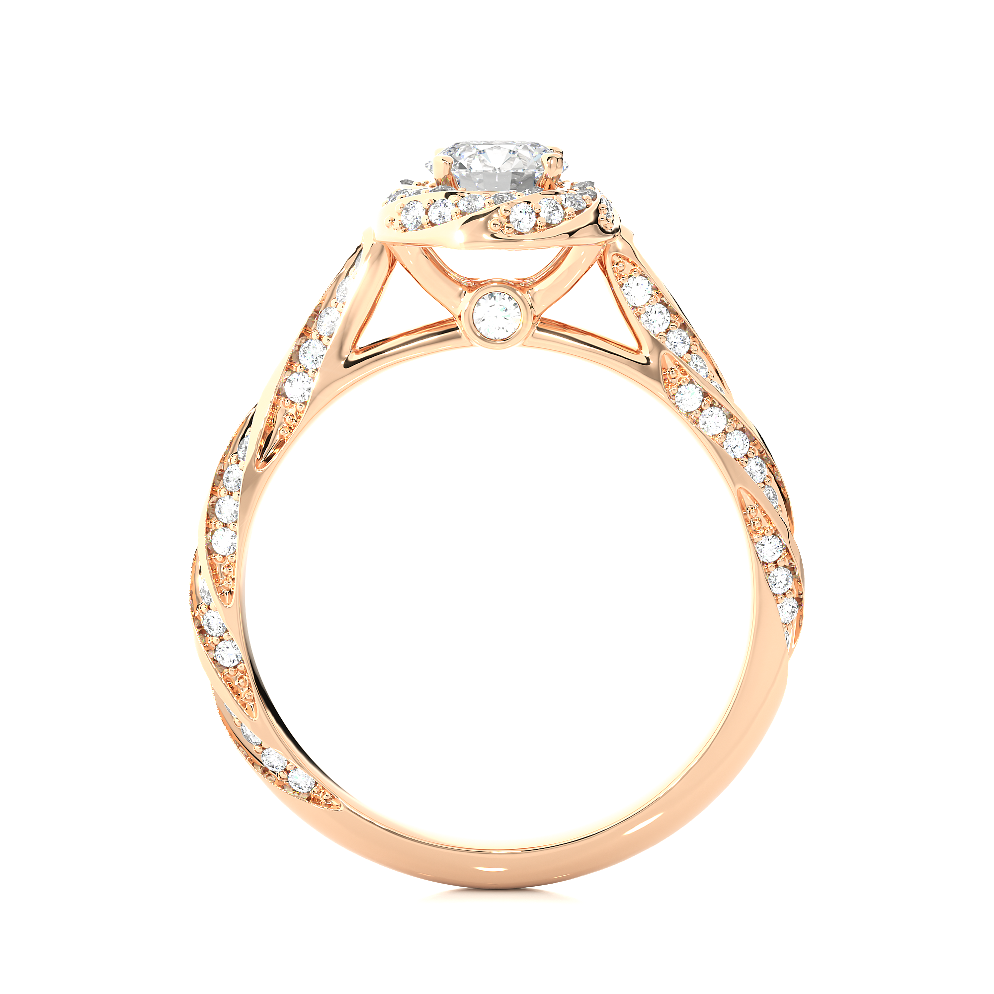 14K White Yellow Rose Gold 0.95 Carat Overlap Pattern Round Diamond Ring
