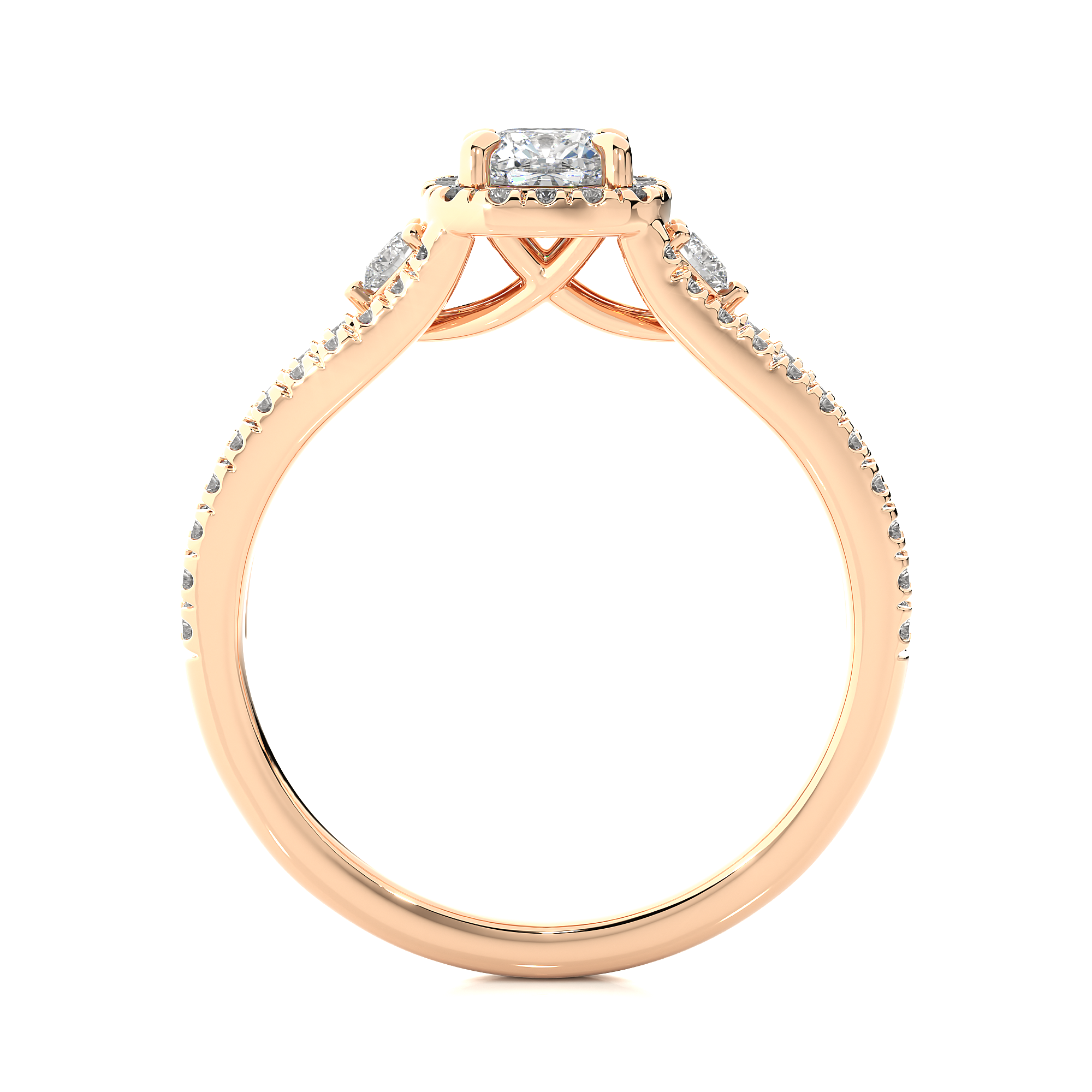 14K White Yellow Rose Gold Centre Cushion Side Round Diamond Ring