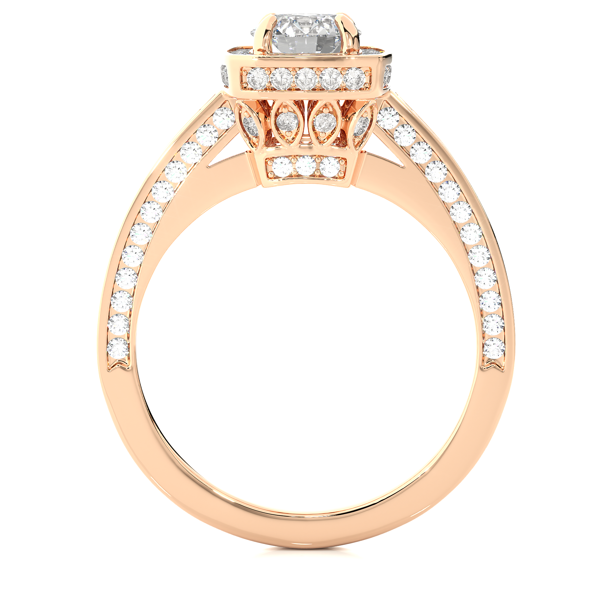 14K White Yellow Rose Gold 1.42 Carat Round Four Prong Halo Diamond Ring