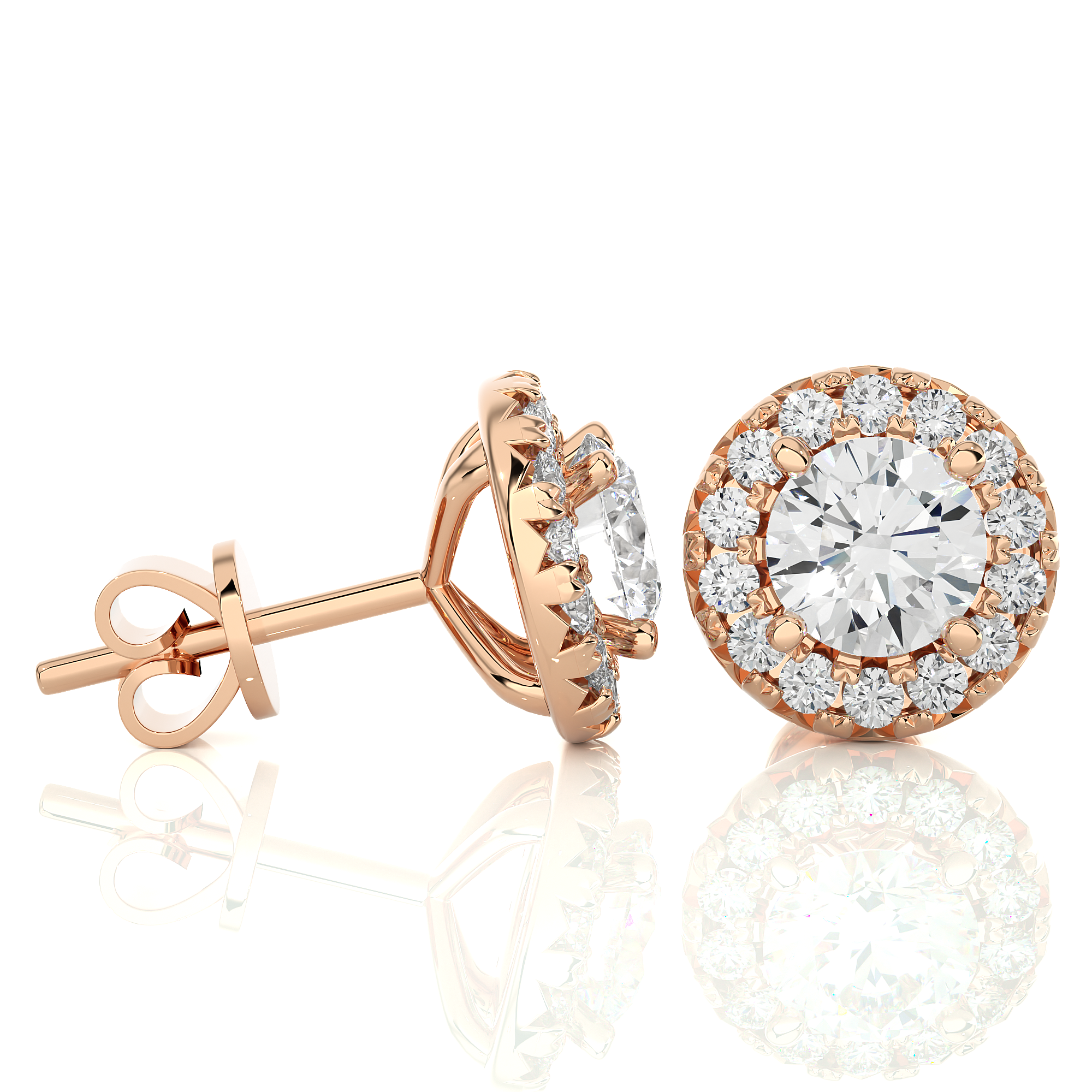 14KT Yellow Gold 1.36 Carat Total Weight Round Diamond Cluster Stud Earrings