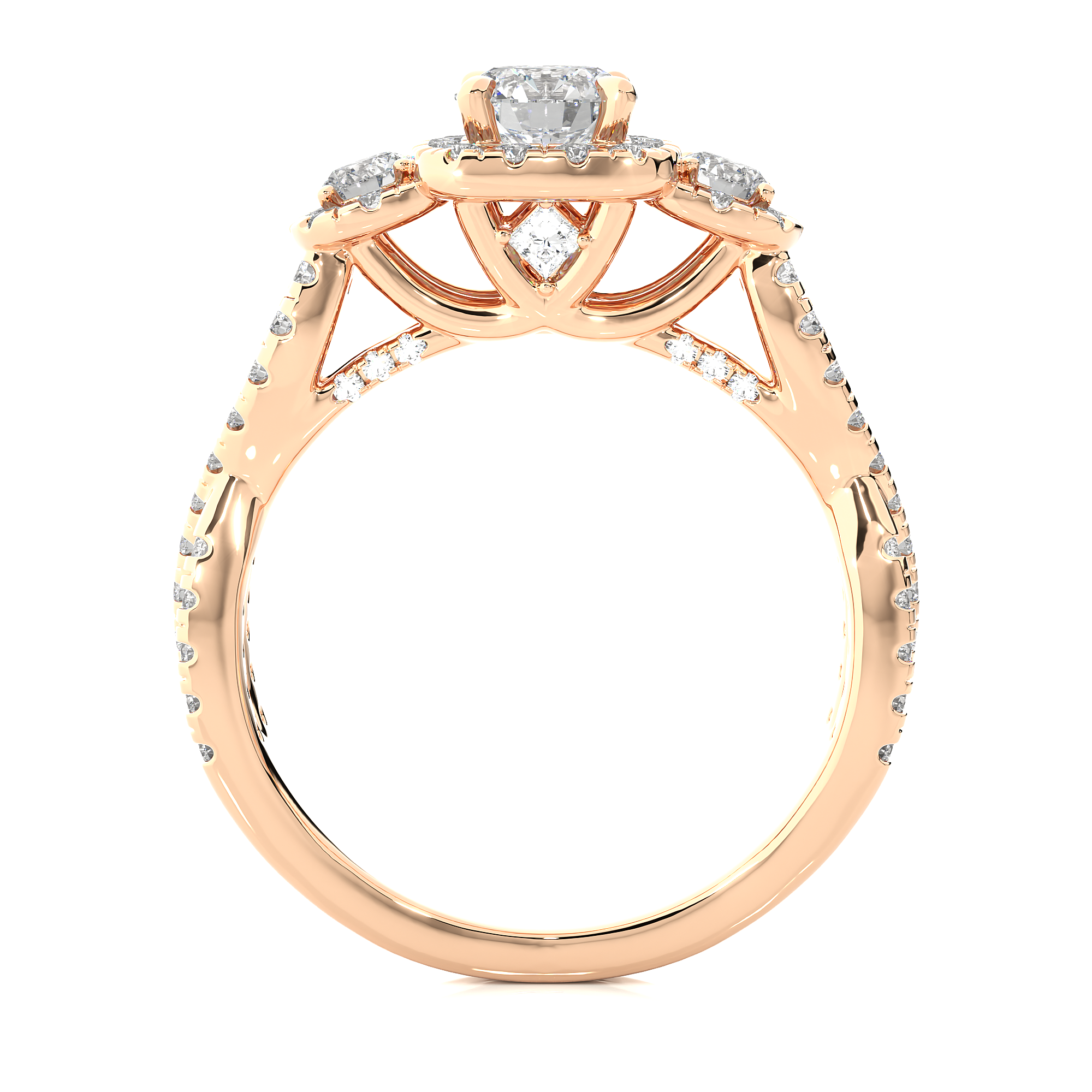 14K White Yellow Rose Gold 14K 1.3 Carat Three Stone Brilliant Round Cut Diamond