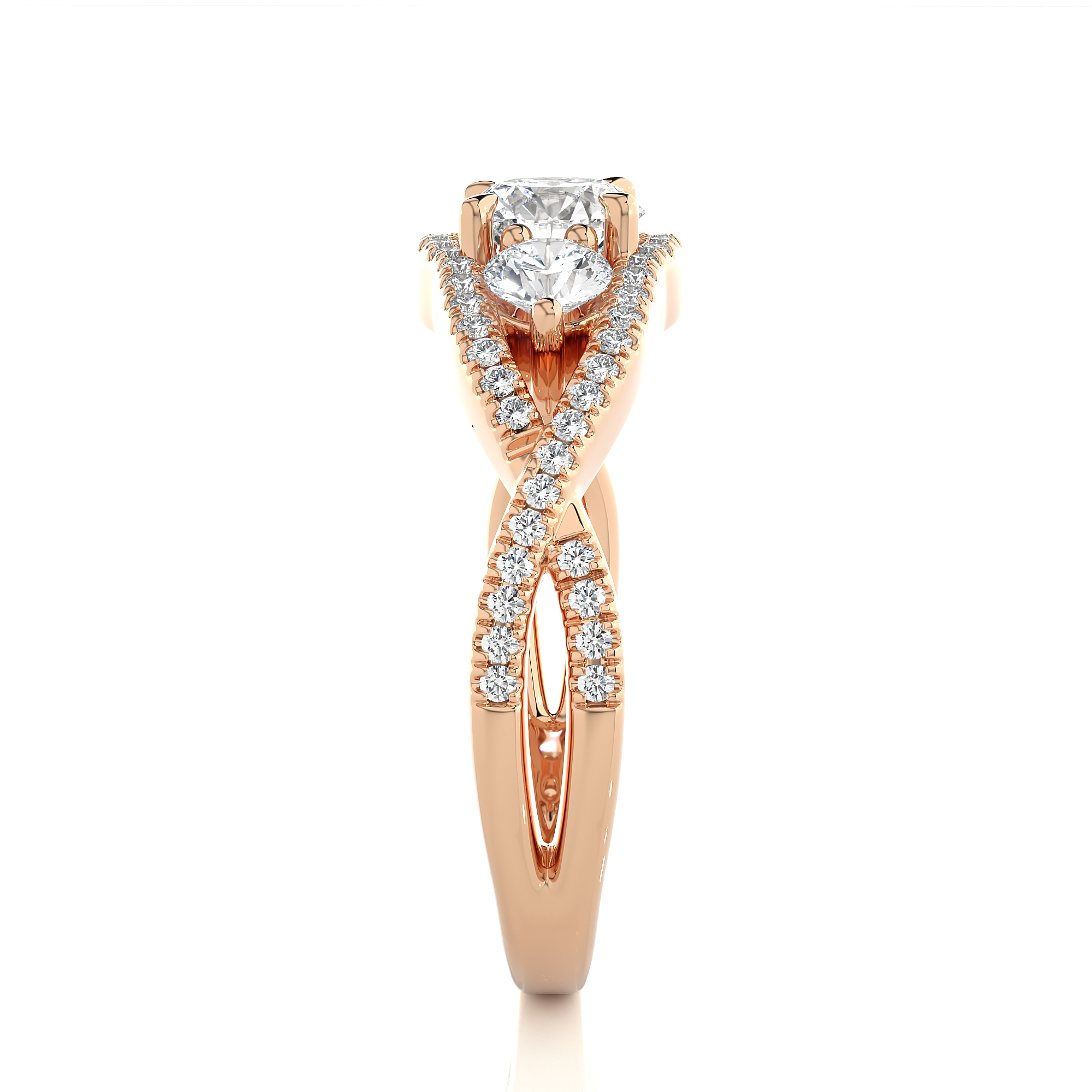 14K White Yellow Rose Gold 1.07 Carat Twisted Three Diamond Ring