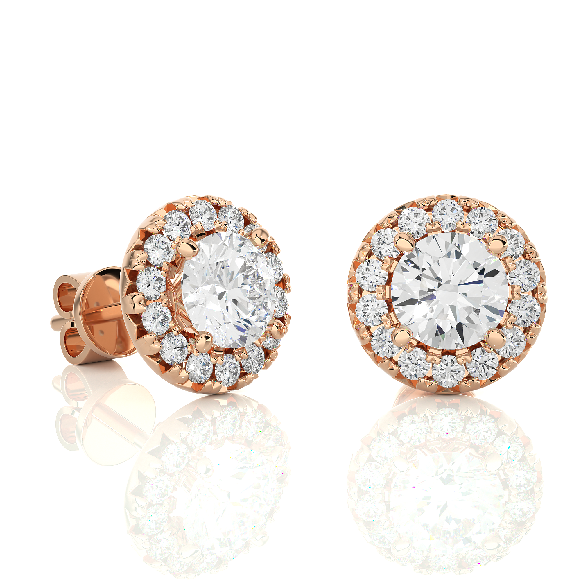 14KT Yellow Gold 1.36 Carat Total Weight Round Diamond Cluster Stud Earrings