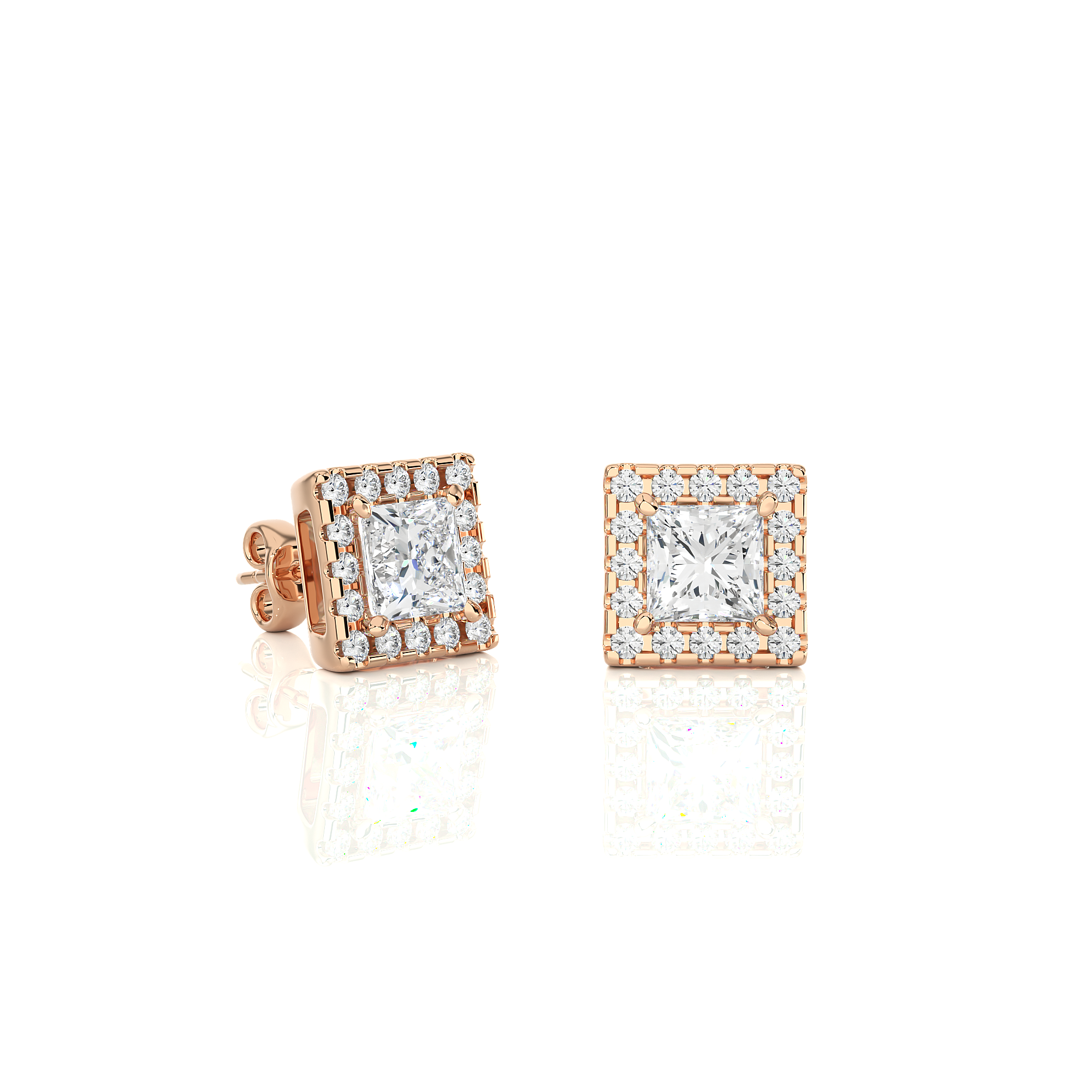 14KT Yellow Gold 2.46 Carat Princess and Round Halo Earrings