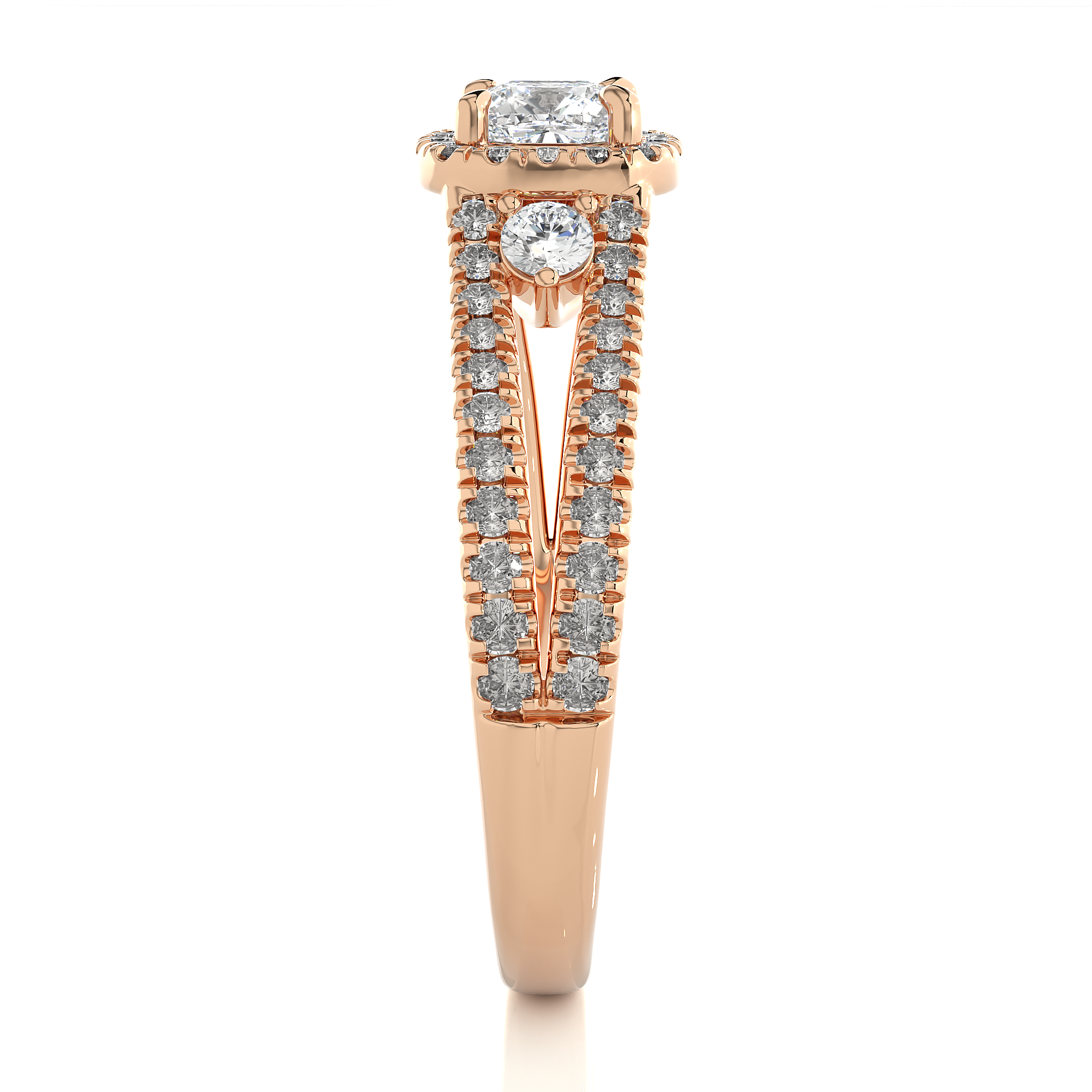 14K White Yellow Rose Gold Centre Cushion Side Round Diamond Ring