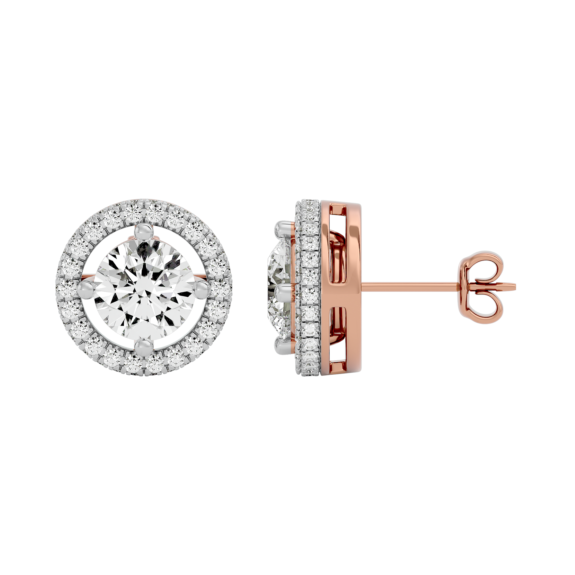 Radiant Round Diamond Gold Earrings