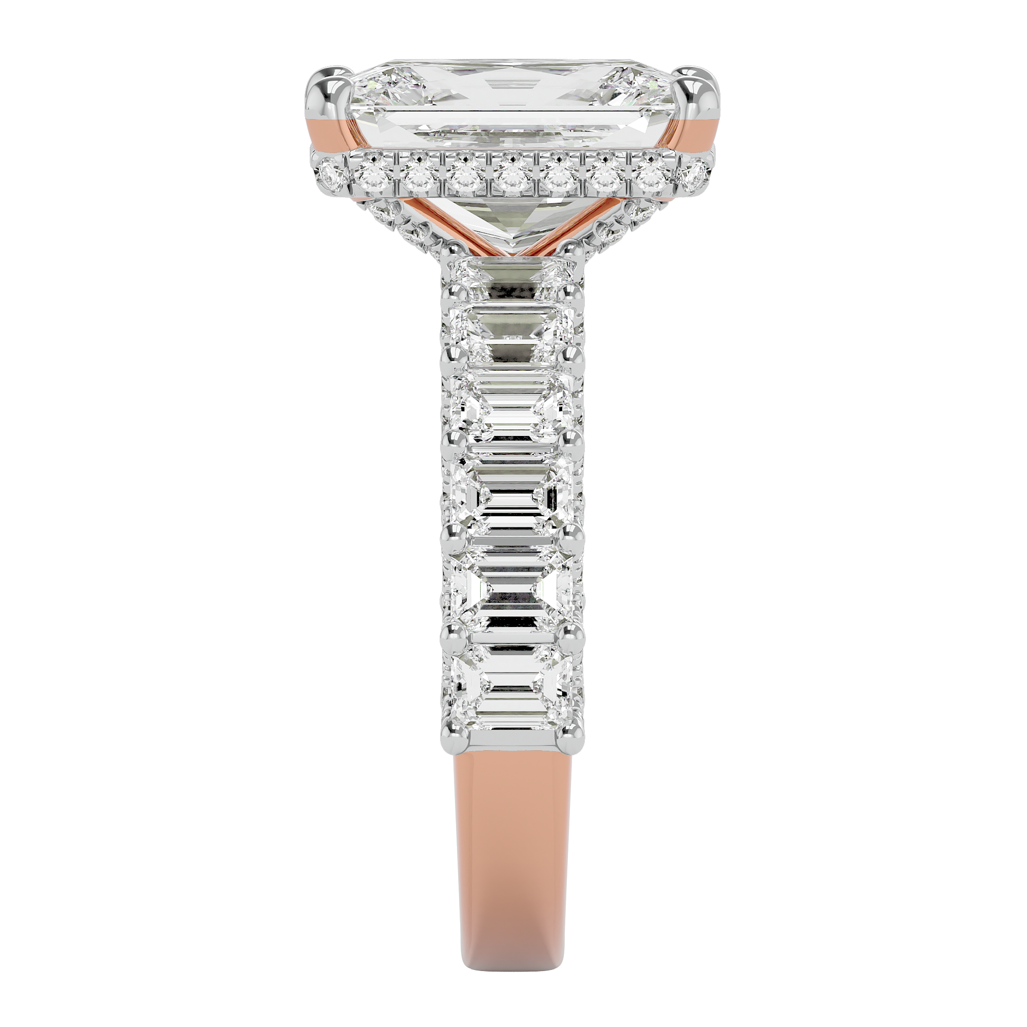 Majestic Radiant and Emerald Diamond Engagement Ring