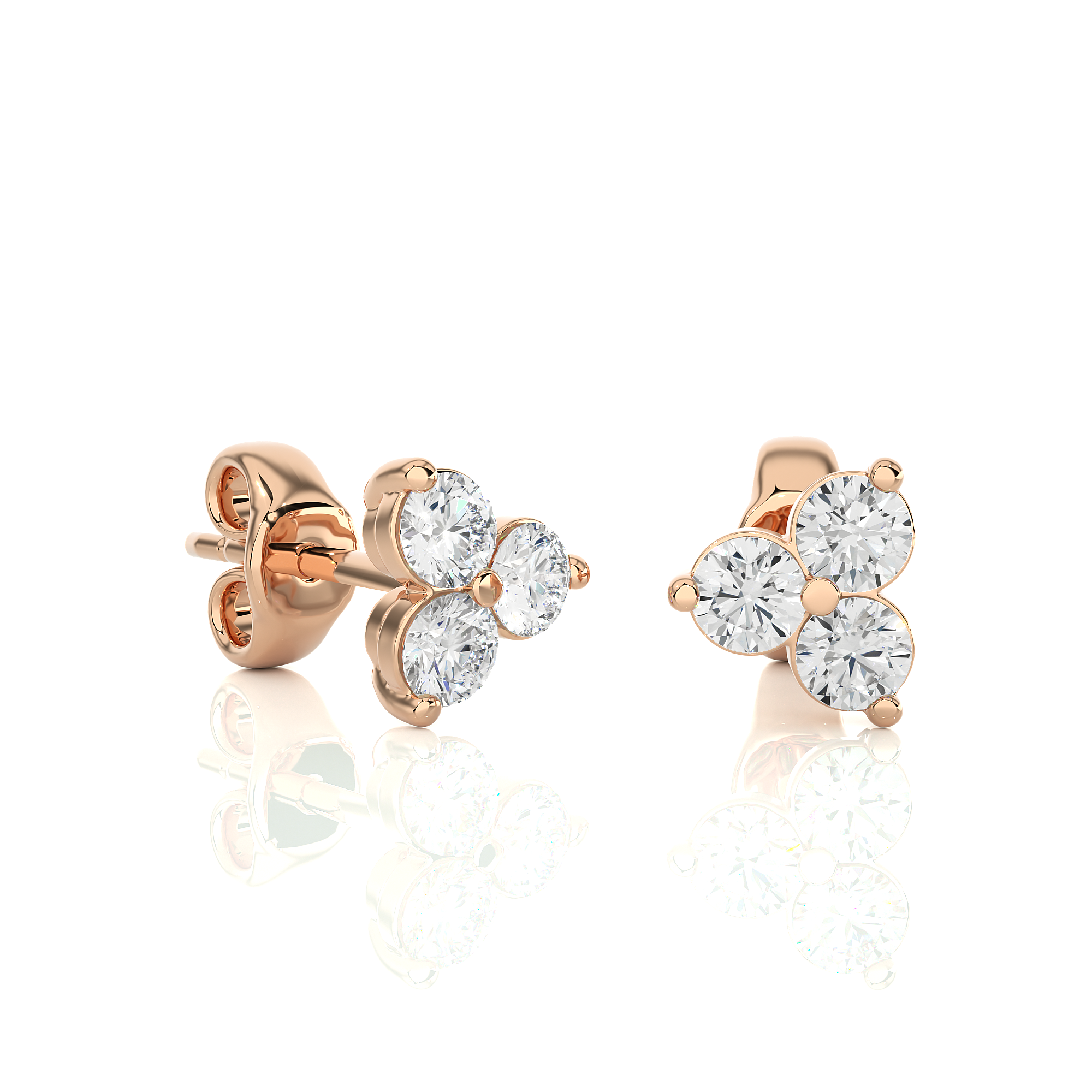 14K White Yellow Rose Gold 0.44 Carat Tri-Round Stud Diamond Earrings