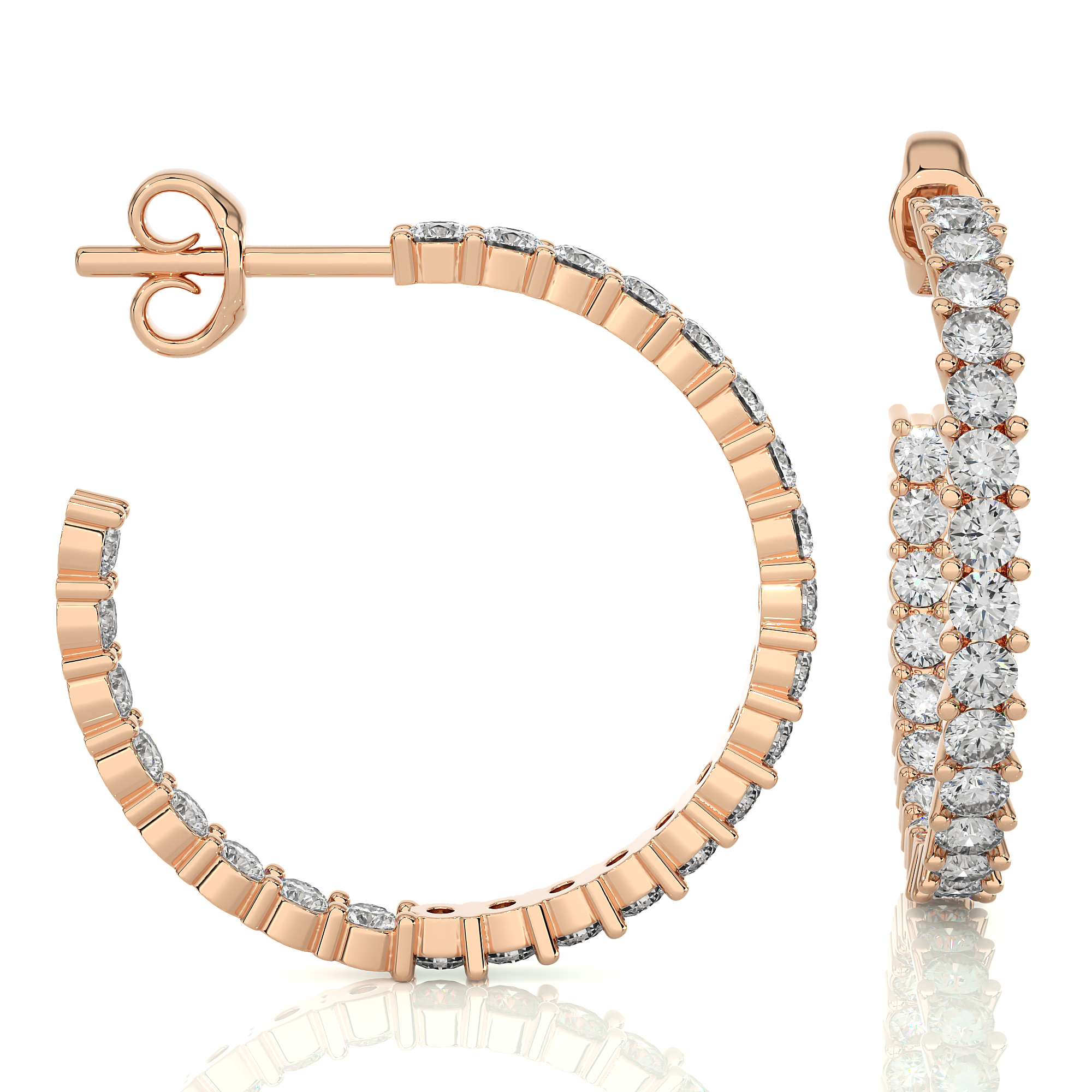 14K White Yellow Rose Gold 0.92 Carat Hoop Diamond Earrings