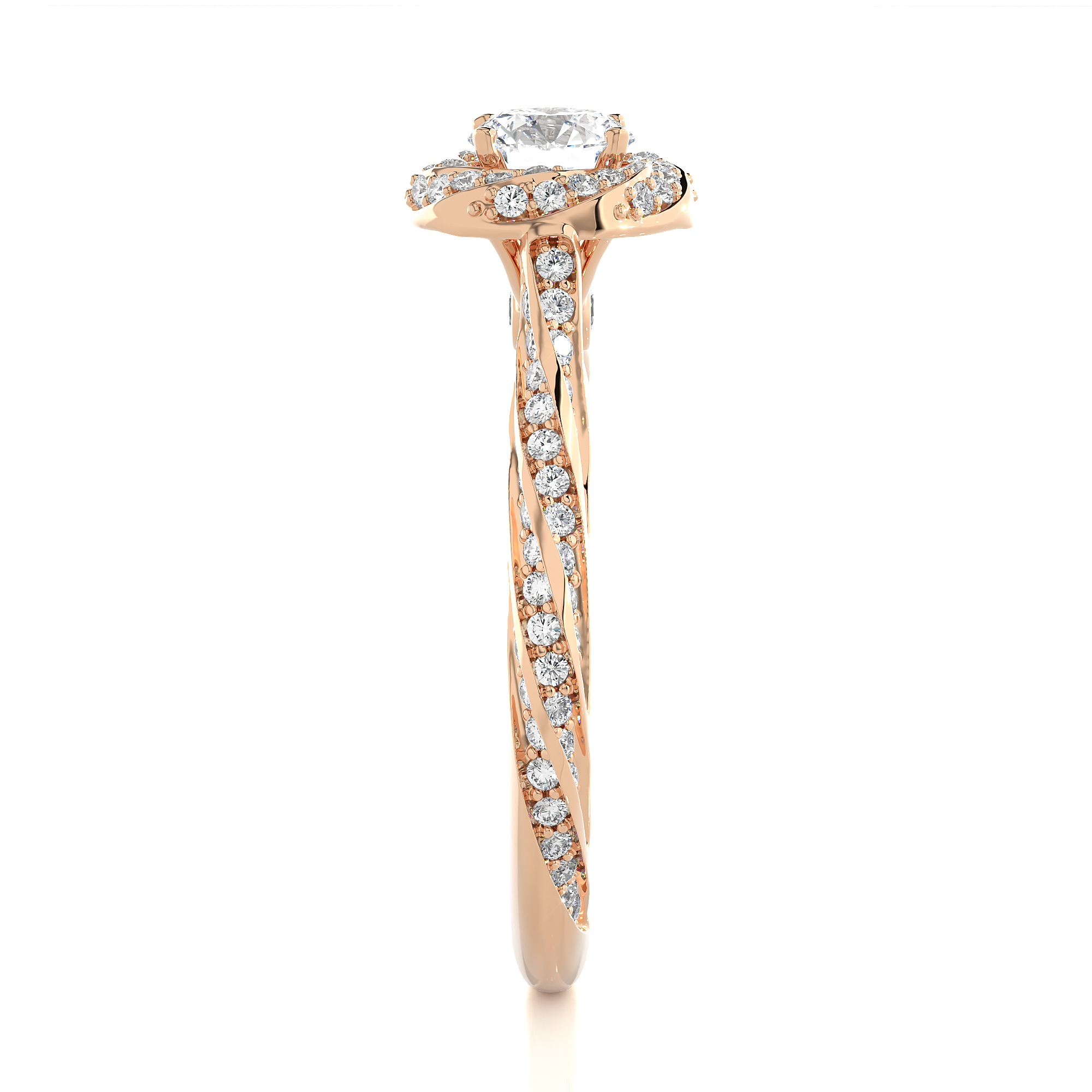 14K White Yellow Rose Gold 0.95 Carat Overlap Pattern Round Diamond Ring