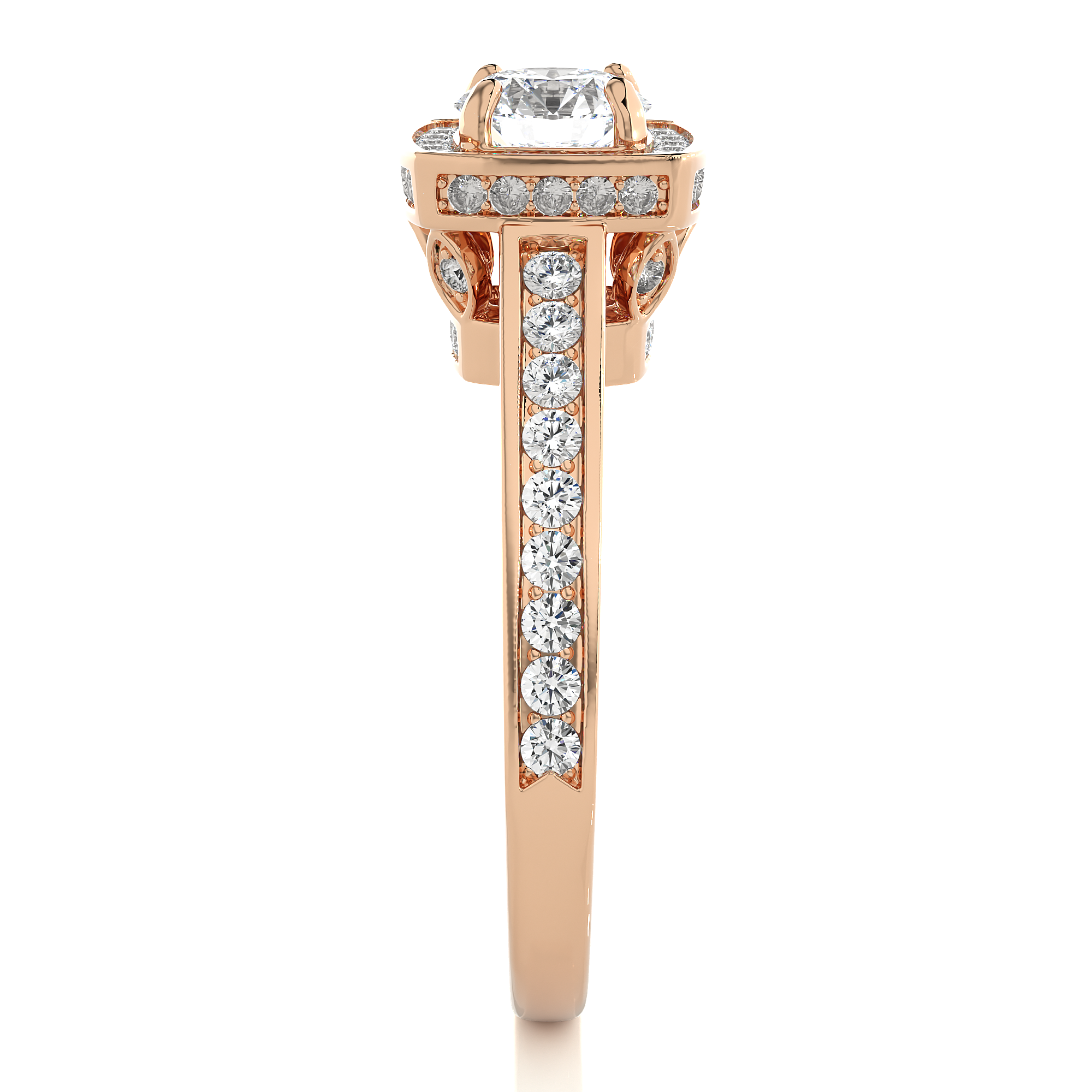 14K White Yellow Rose Gold 1.42 Carat Round Four Prong Halo Diamond Ring