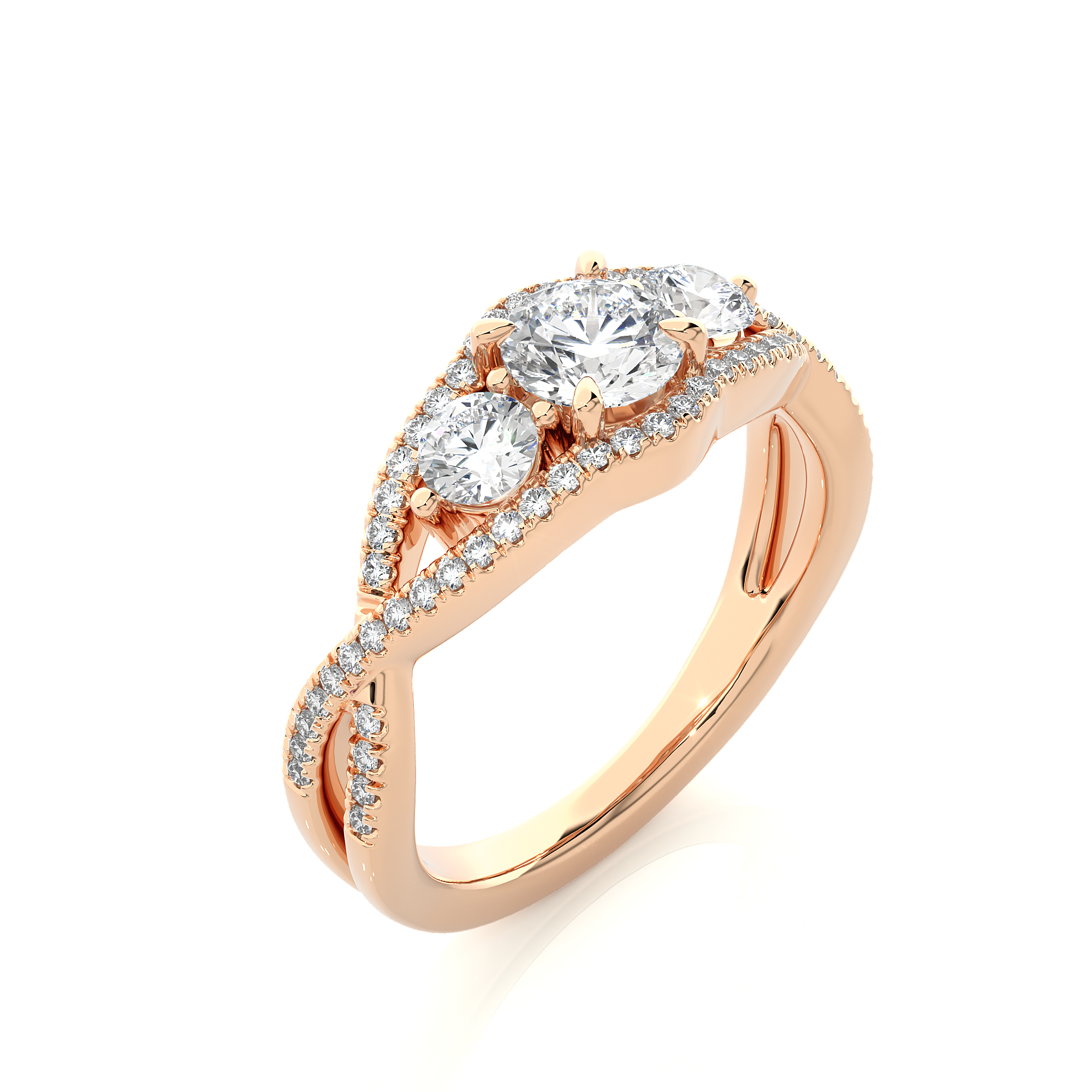14K White Yellow Rose Gold 1.07 Carat Twisted Three Diamond Ring