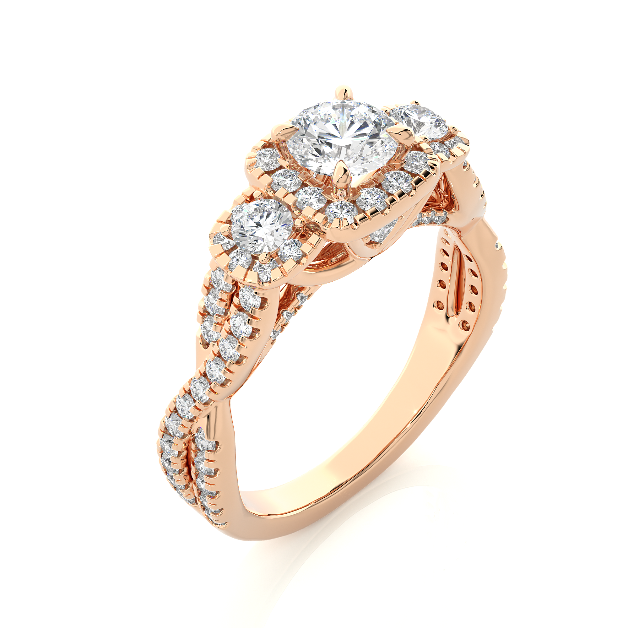 14K White Yellow Rose Gold 14K 1.3 Carat Three Stone Brilliant Round Cut Diamond