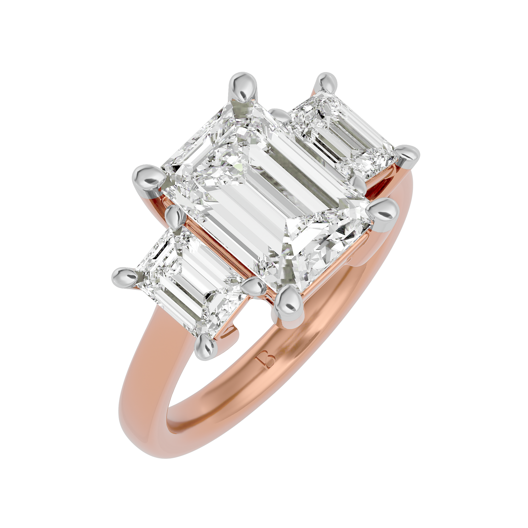 14KT Gold 4.00 Carat Emerald Diamond Trilogy Ring