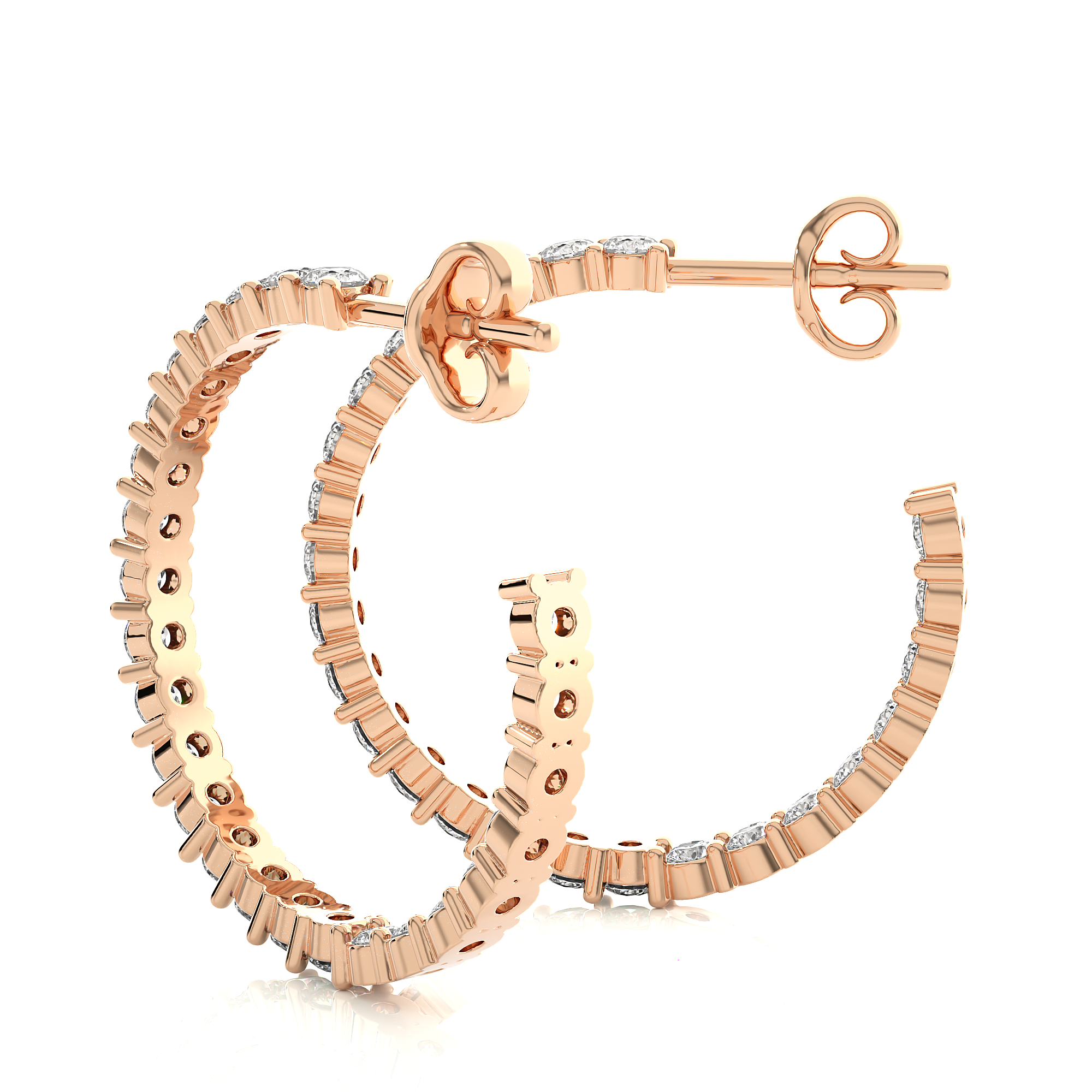 14K White Yellow Rose Gold 0.92 Carat Hoop Diamond Earrings