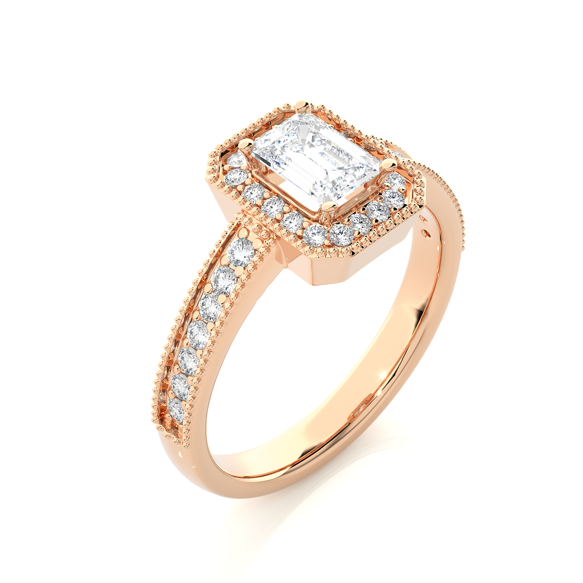 14K White Yellow Rose Gold 1.07 Emerald Halo Diamond Ring