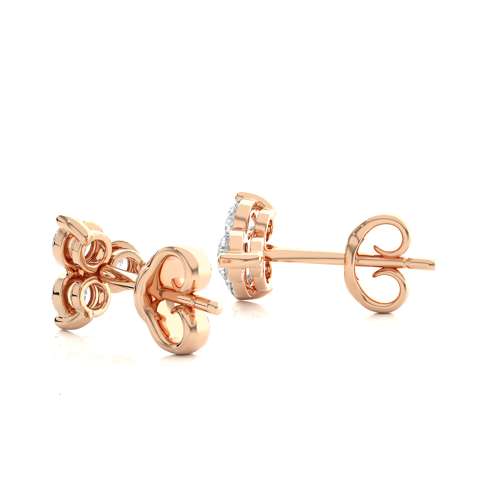 14K White Yellow Rose Gold 0.44 Carat Tri-Round Stud Diamond Earrings
