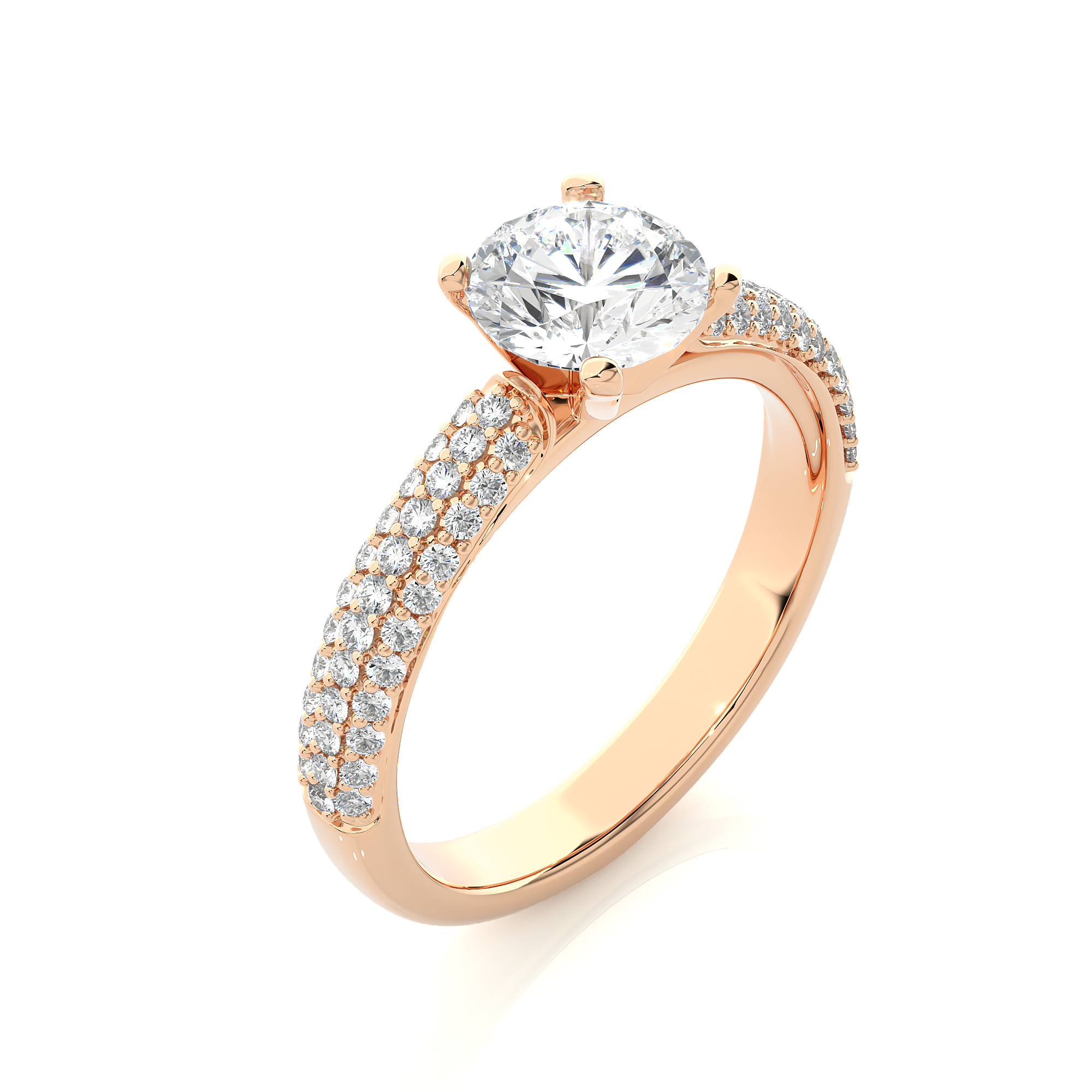 14K White Yellow Rose Gold 1.44 Carat Round Cut Micro Pave Diamond Ring