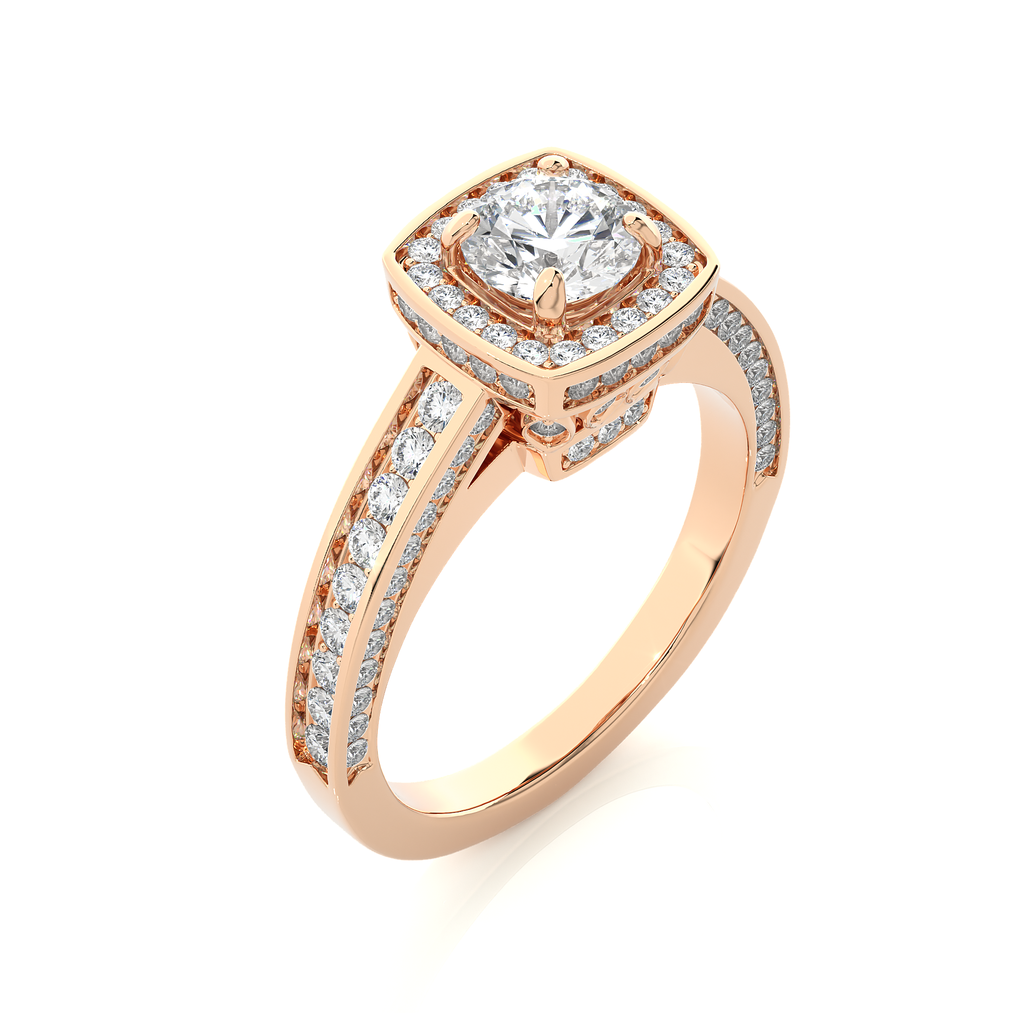 14K White Yellow Rose Gold 1.42 Carat Round Four Prong Halo Diamond Ring