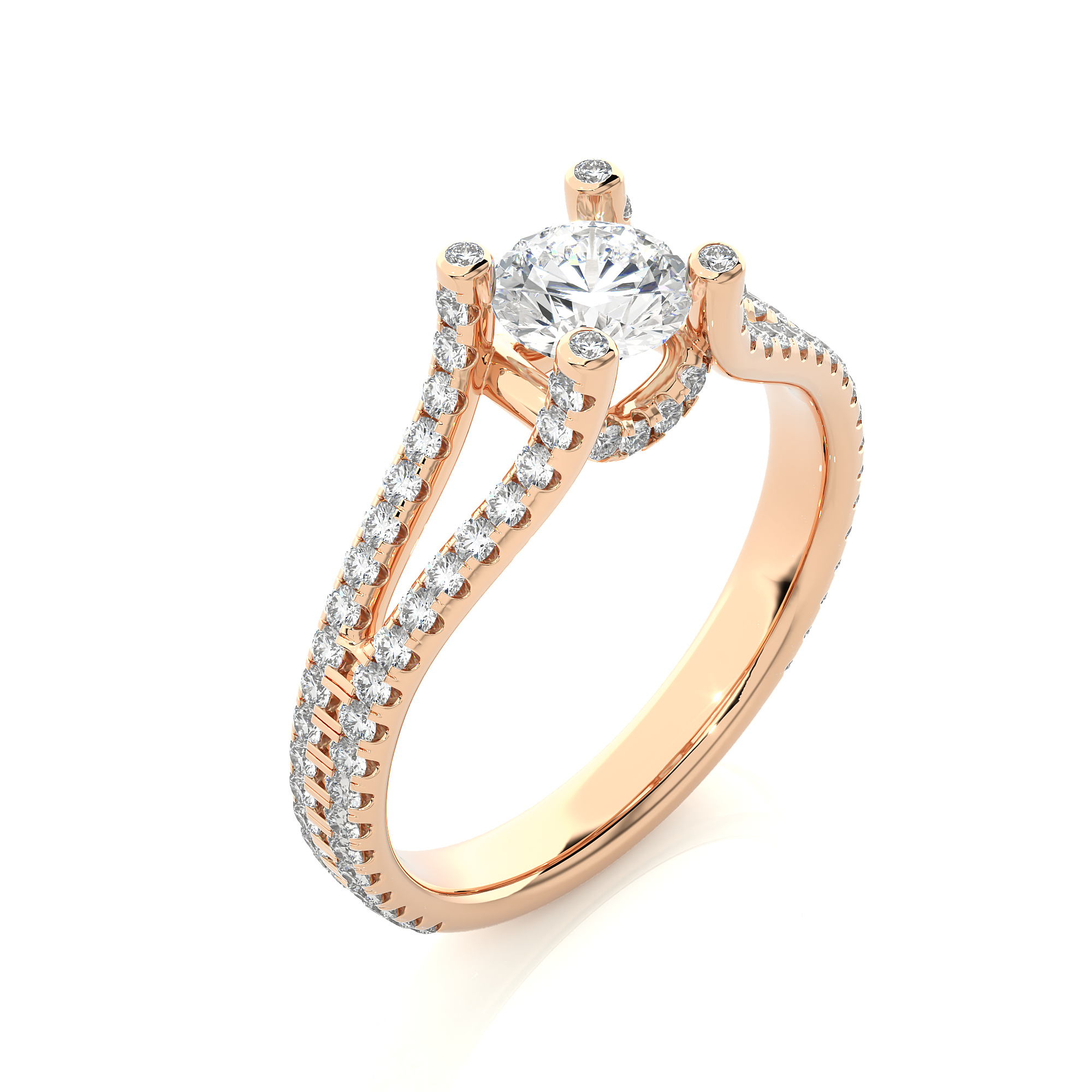 14K White Yellow Rose Gold 1.08 Carat Split Shank Round Diamond Halo Ring