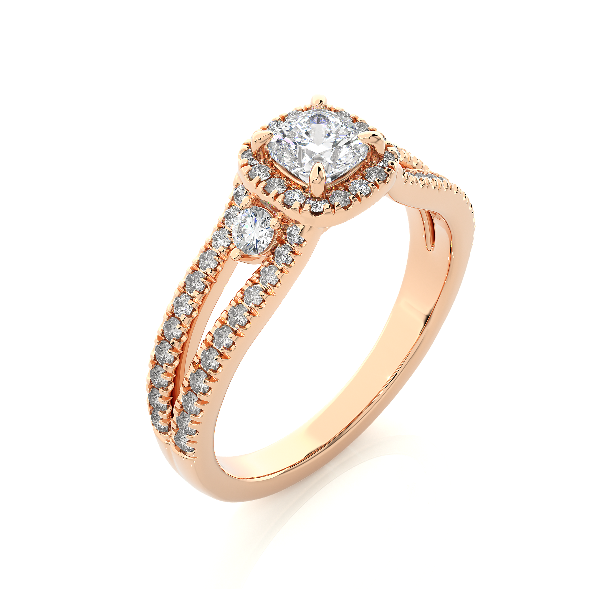 14K White Yellow Rose Gold Centre Cushion Side Round Diamond Ring