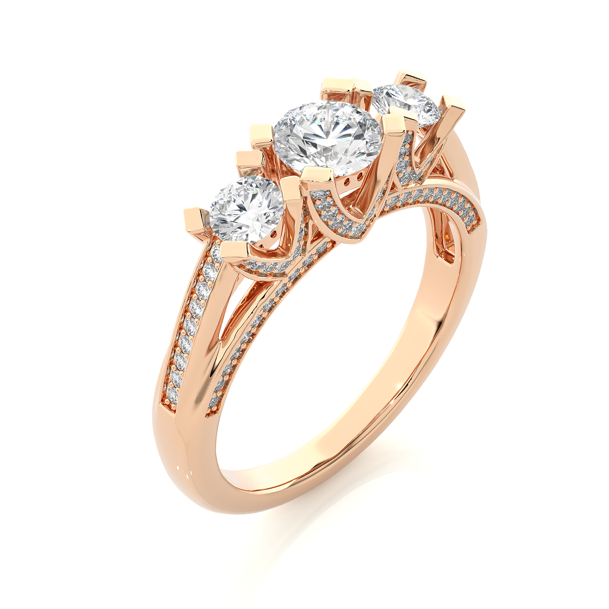 14K White Yellow Rose Gold 1.20 Carat Three Diamond Ring