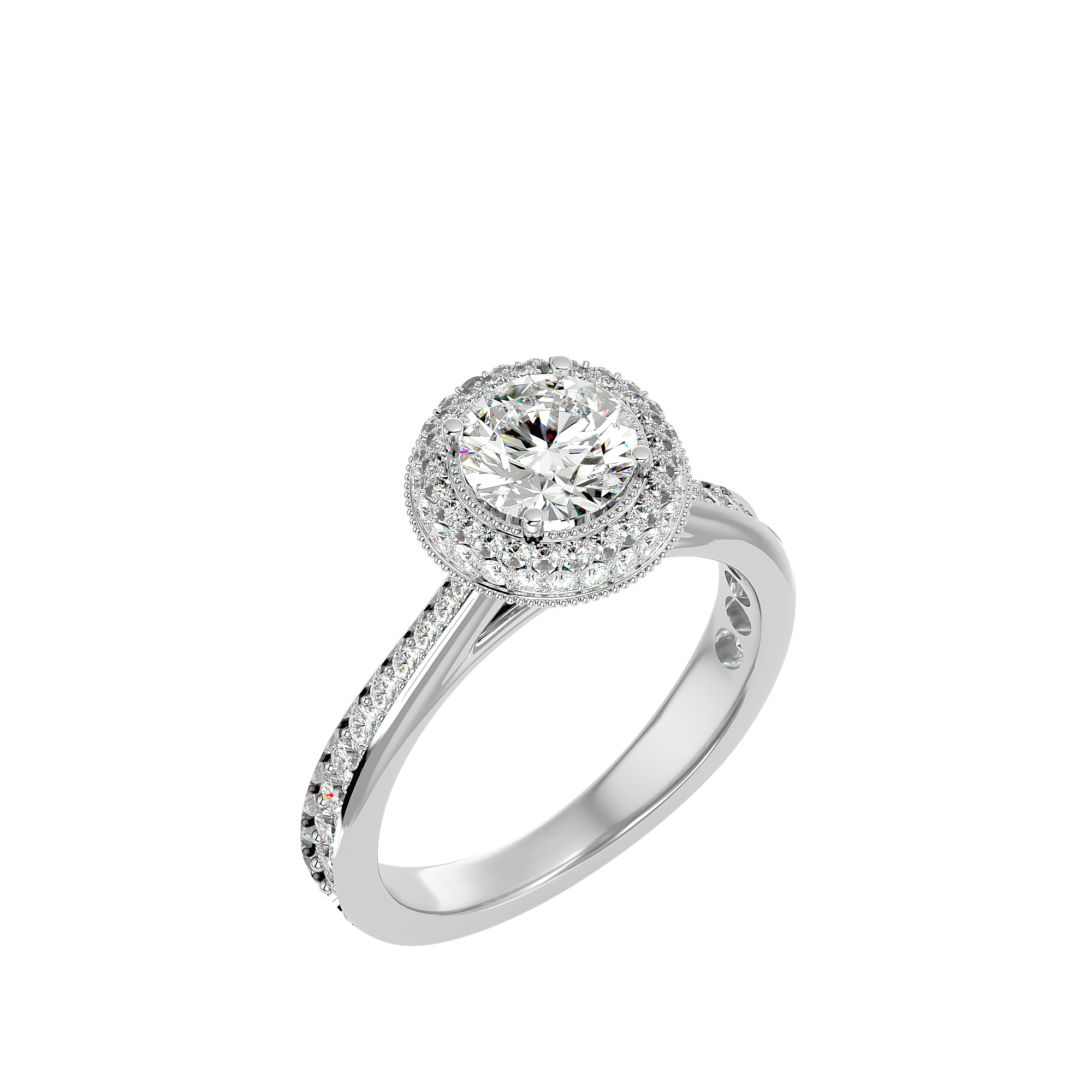 14K White Yellow Rose Gold 1.64 Carat Round Halo Diamond Ring