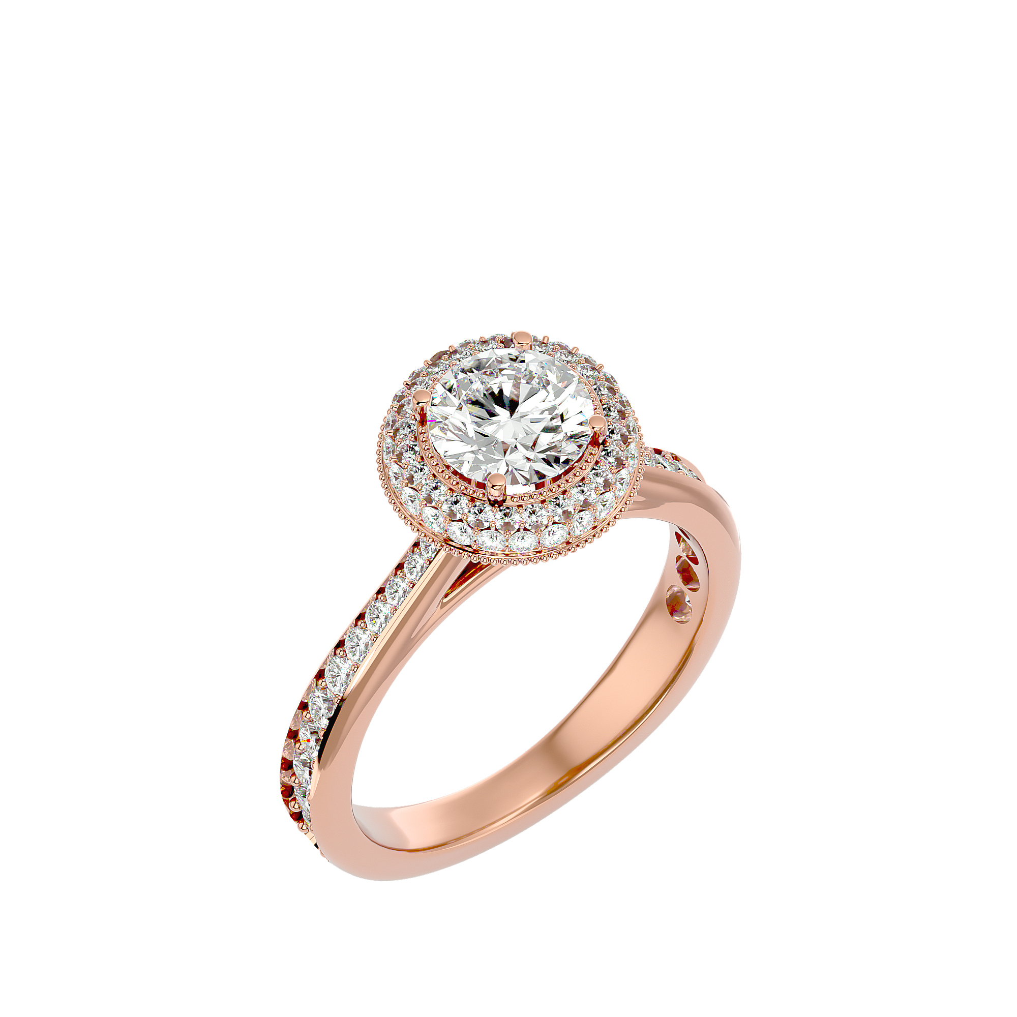 14K White Yellow Rose Gold 1.64 Carat Round Halo Diamond Ring