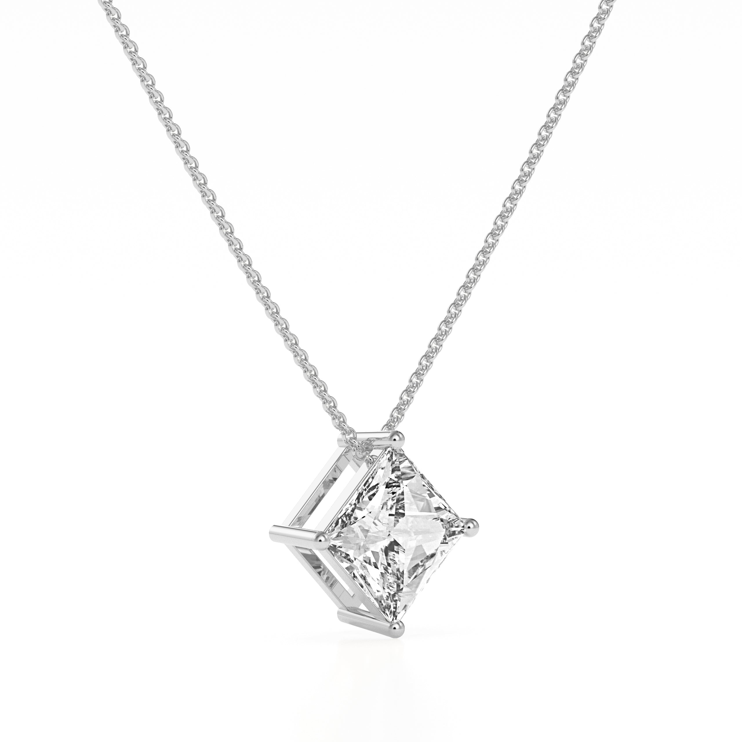 14K White Yellow Rose Gold 2.00 Carat Princess Diamond Pendant