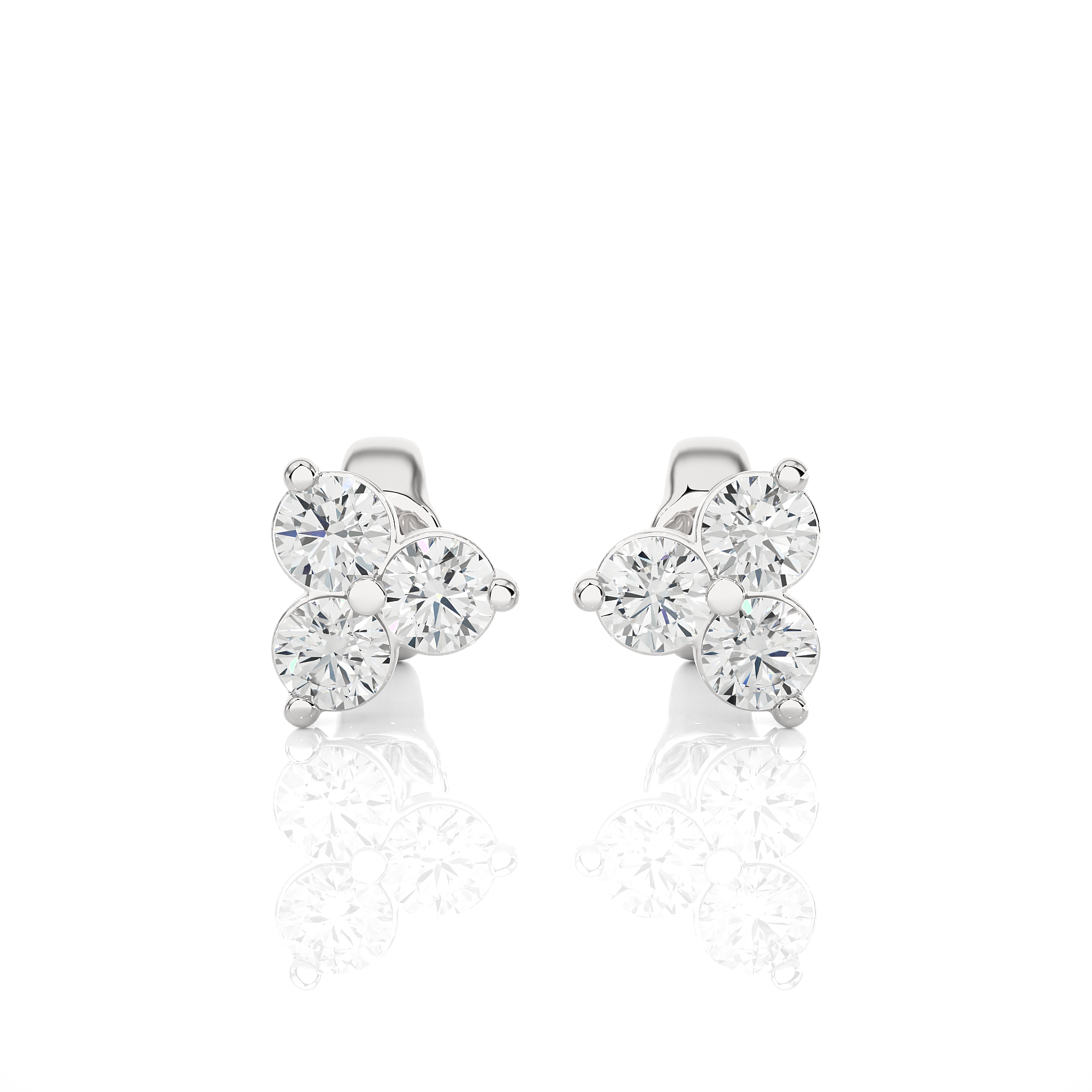 14K White Yellow Rose Gold 0.44 Carat Tri-Round Stud Diamond Earrings
