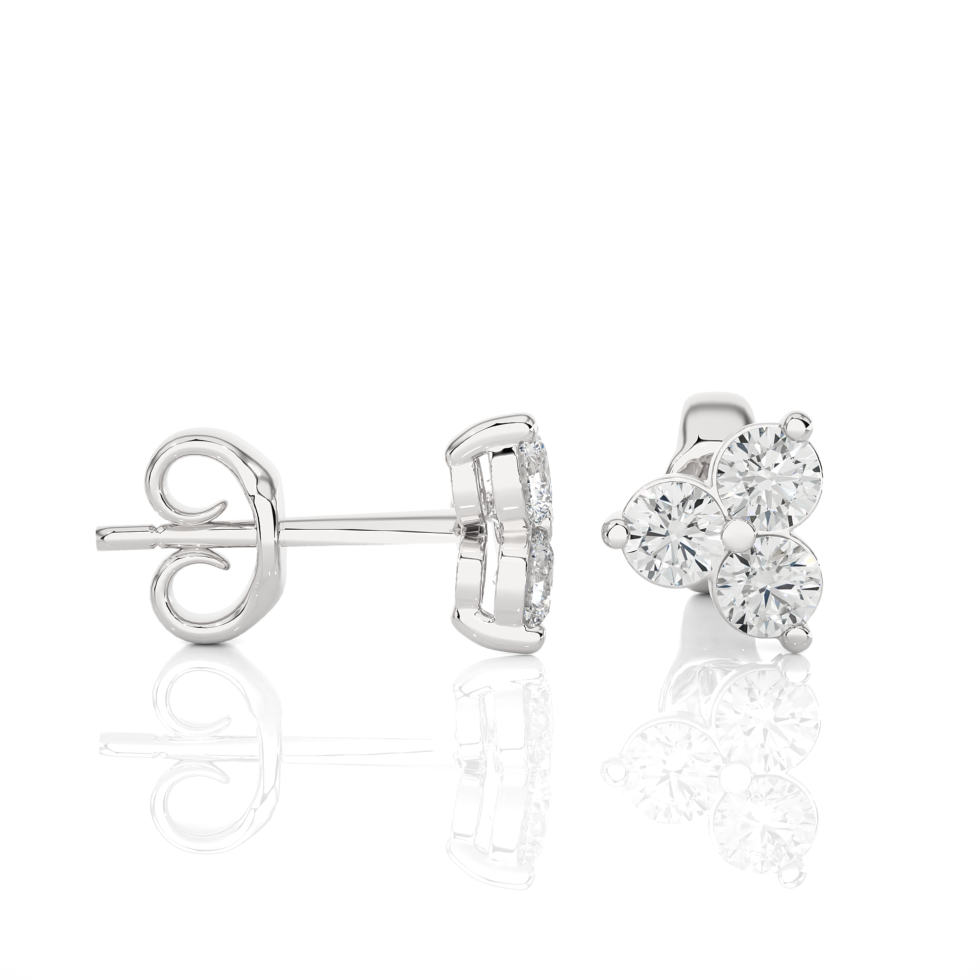 14K White Yellow Rose Gold 0.44 Carat Tri-Round Stud Diamond Earrings