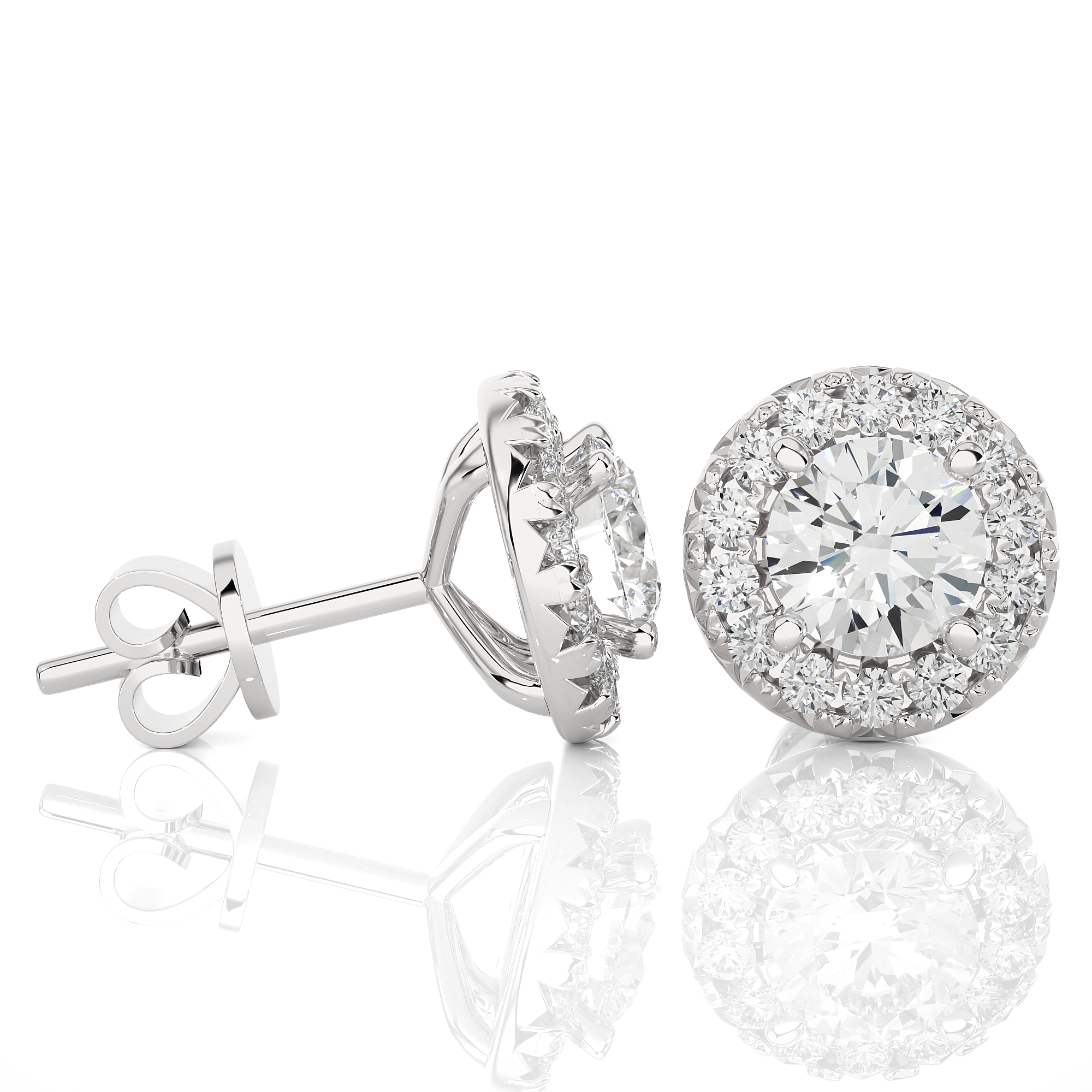 14KT Yellow Gold 1.36 Carat Total Weight Round Diamond Cluster Stud Earrings