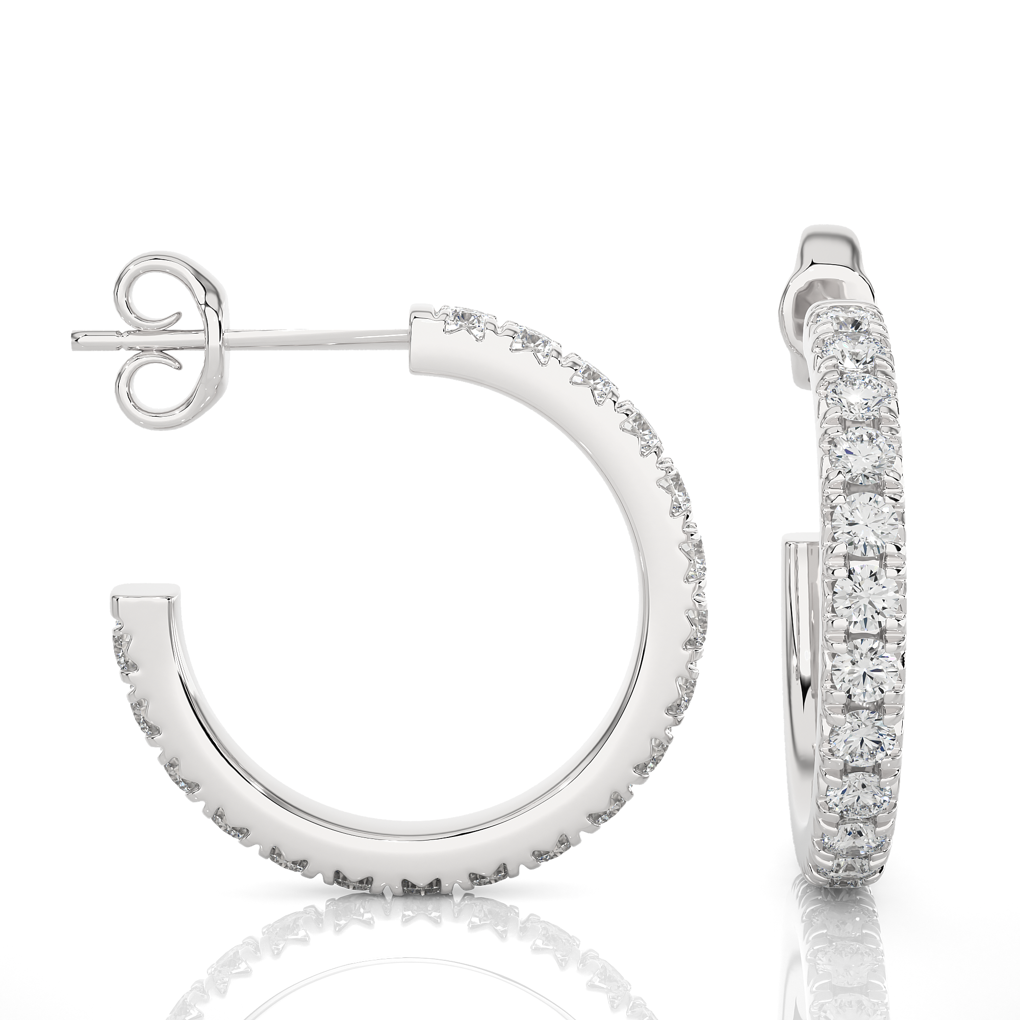 14K White Yellow Rose Gold 0.7 Carat Hoop Diamond Earrings