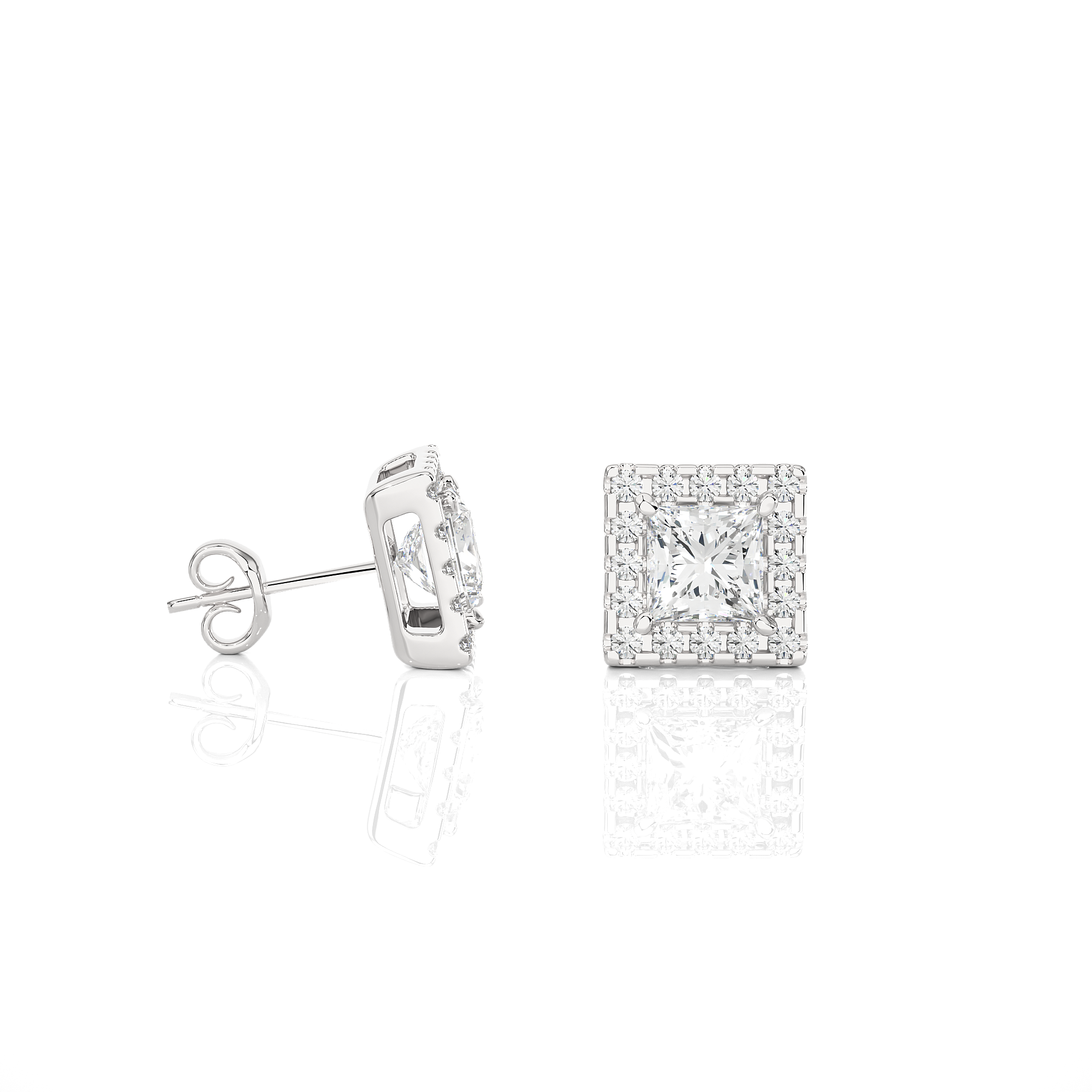 14KT Yellow Gold 2.46 Carat Princess and Round Halo Earrings