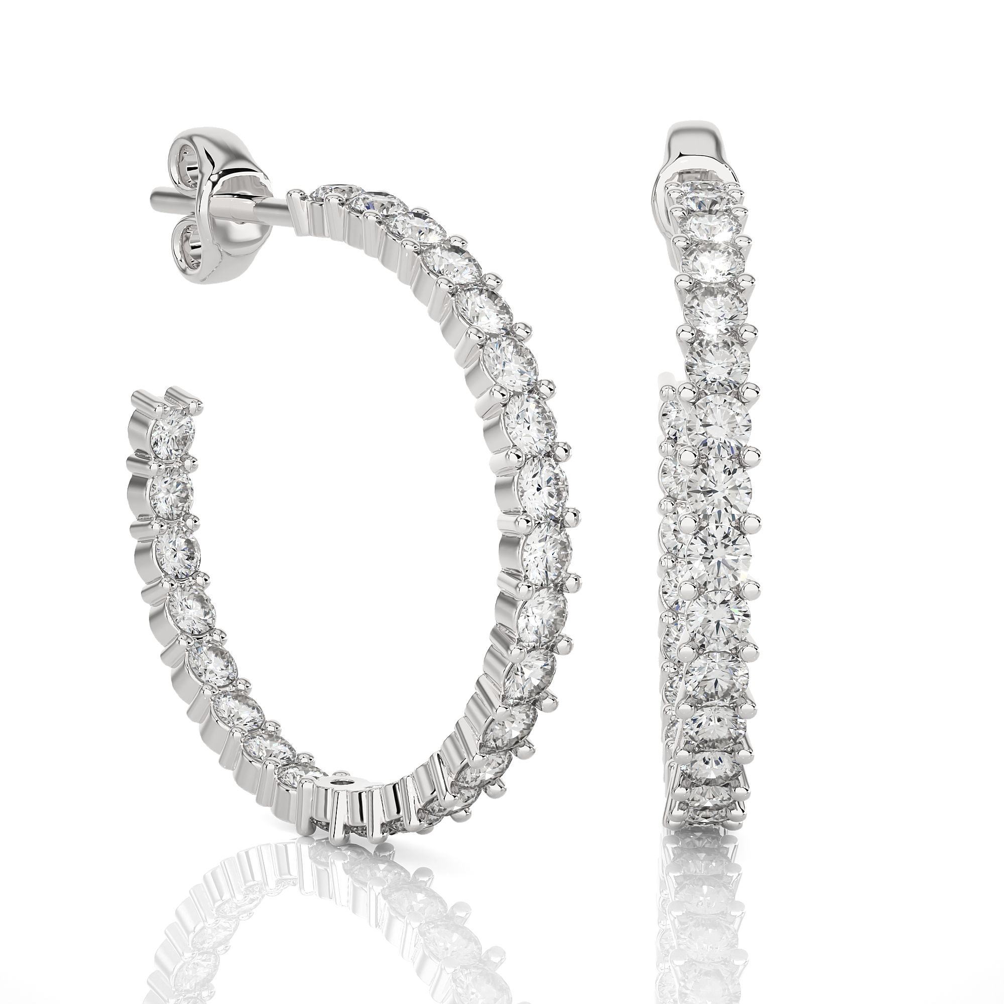 14K White Yellow Rose Gold 0.92 Carat Hoop Diamond Earrings