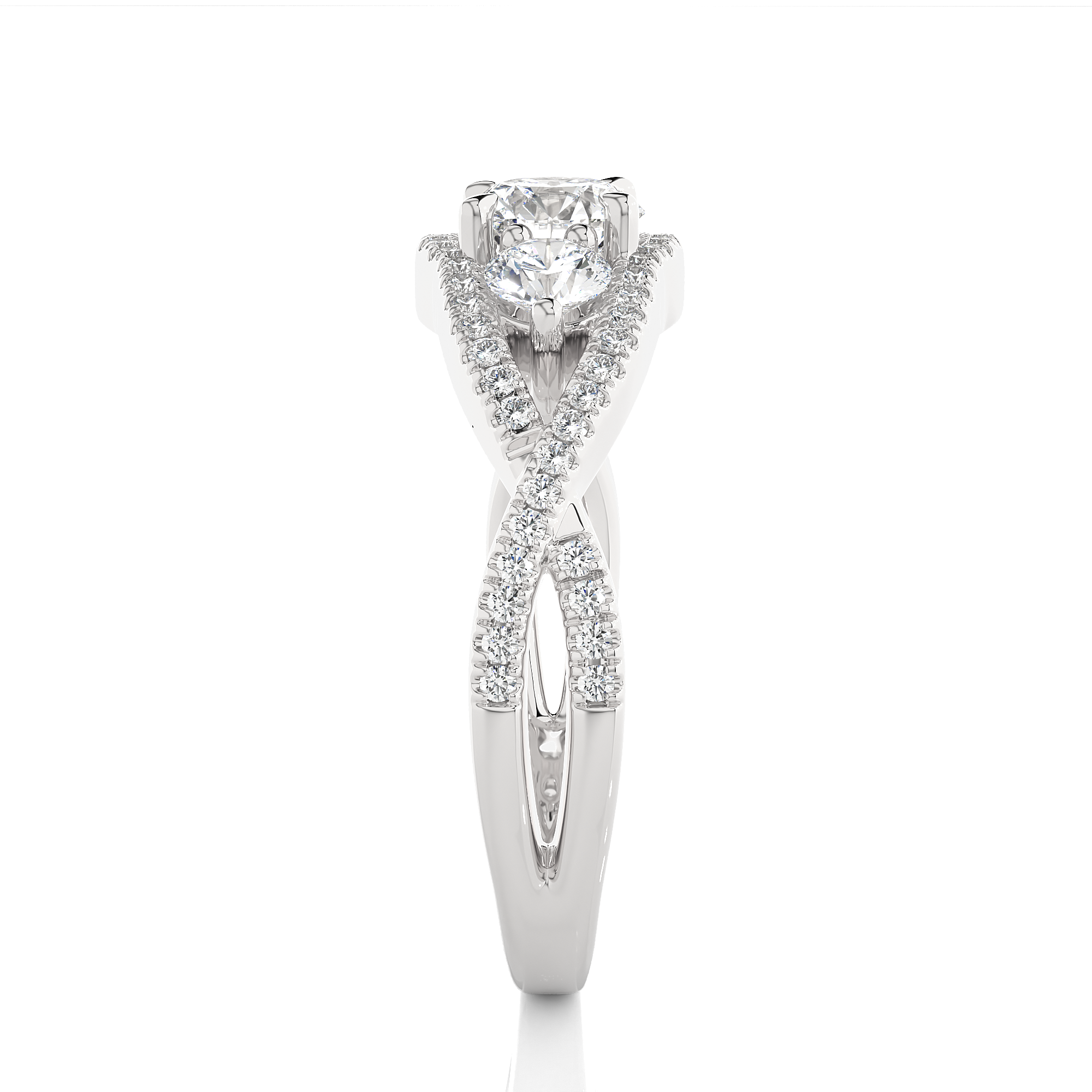 14K White Yellow Rose Gold 1.07 Carat Twisted Three Diamond Ring